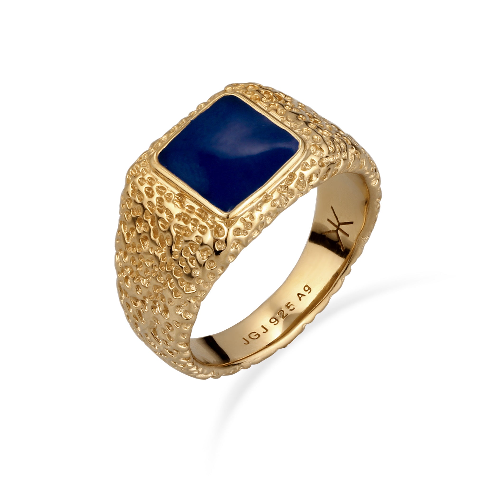 Gold - KUZZOI | Siegelring Strukturiert | Emaille (Blau) | 925 Sterling Silber vergoldet