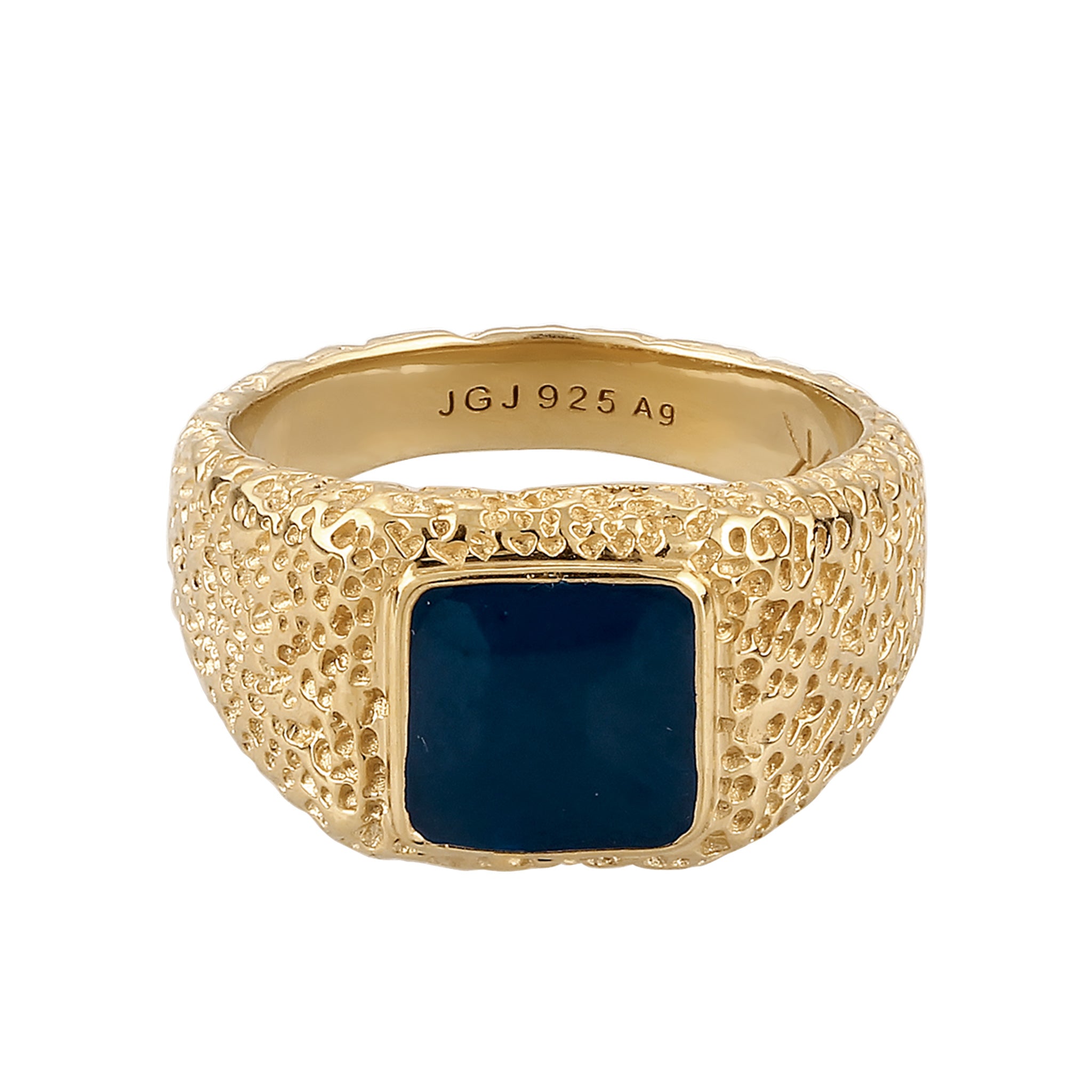 Gold - KUZZOI | Siegelring Strukturiert | Emaille (Blau) | 925 Sterling Silber vergoldet