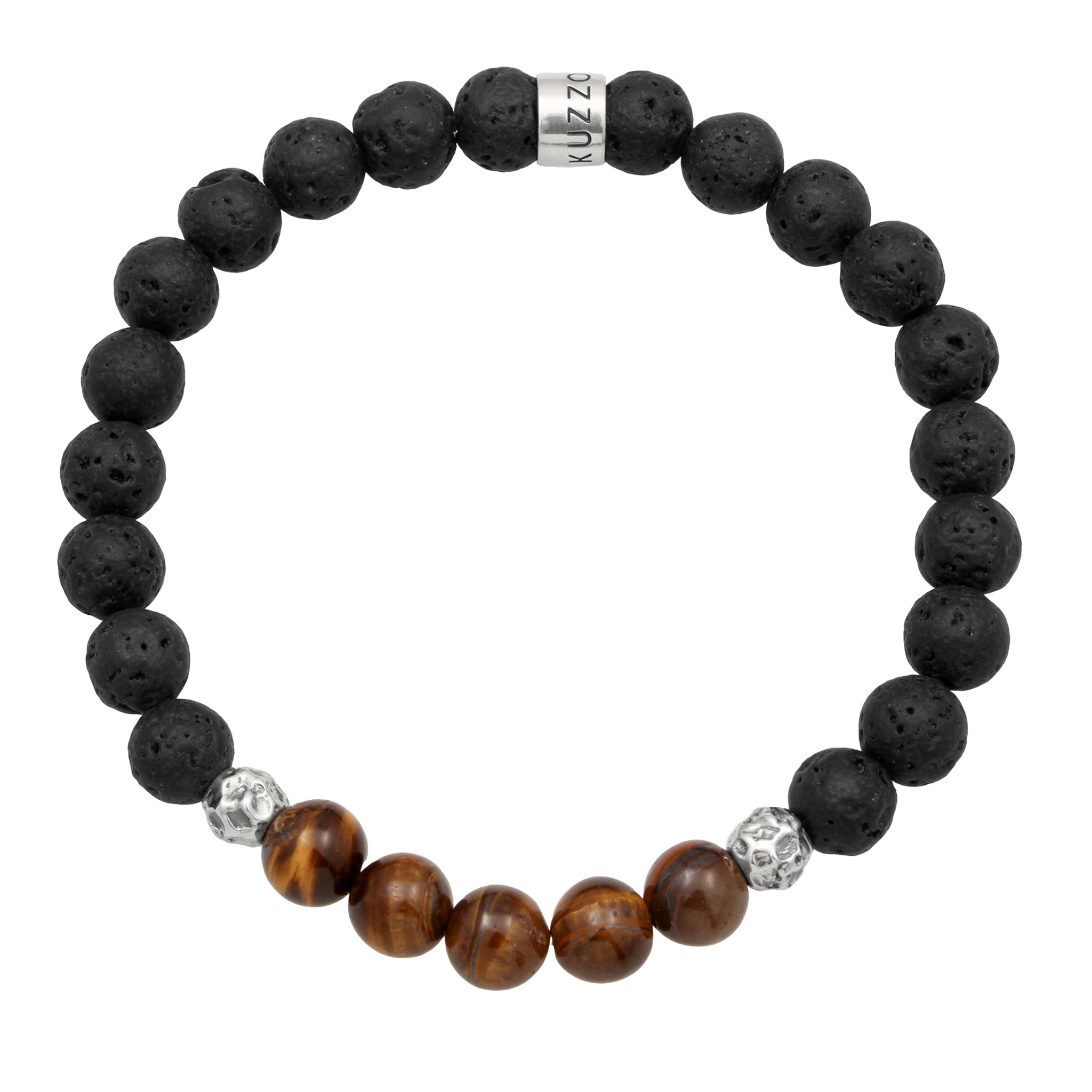 Silber - KUZZOI | Beads Armband | Tigerauge & Lava Perlen (Braun & Schwarz) | 925 Sterling Silber