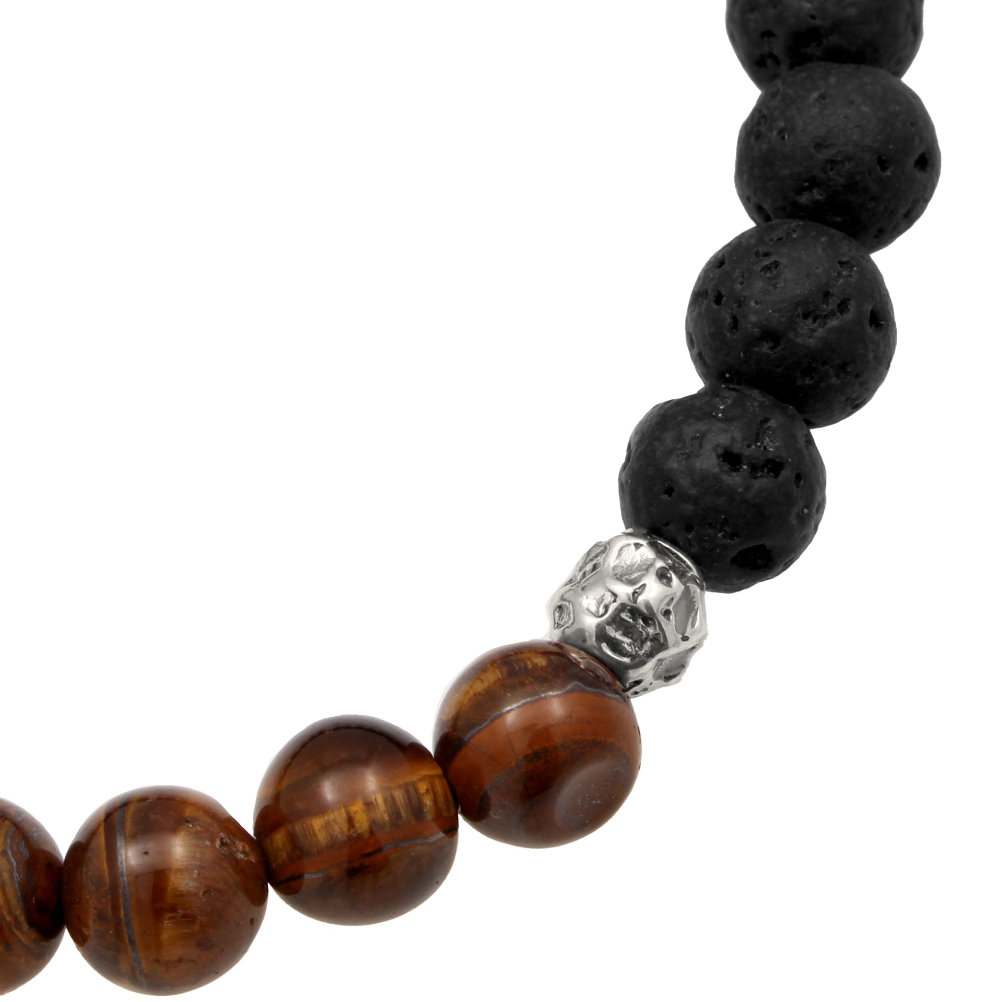 Silber - KUZZOI | Beads Armband | Tigerauge & Lava Perlen (Braun & Schwarz) | 925 Sterling Silber