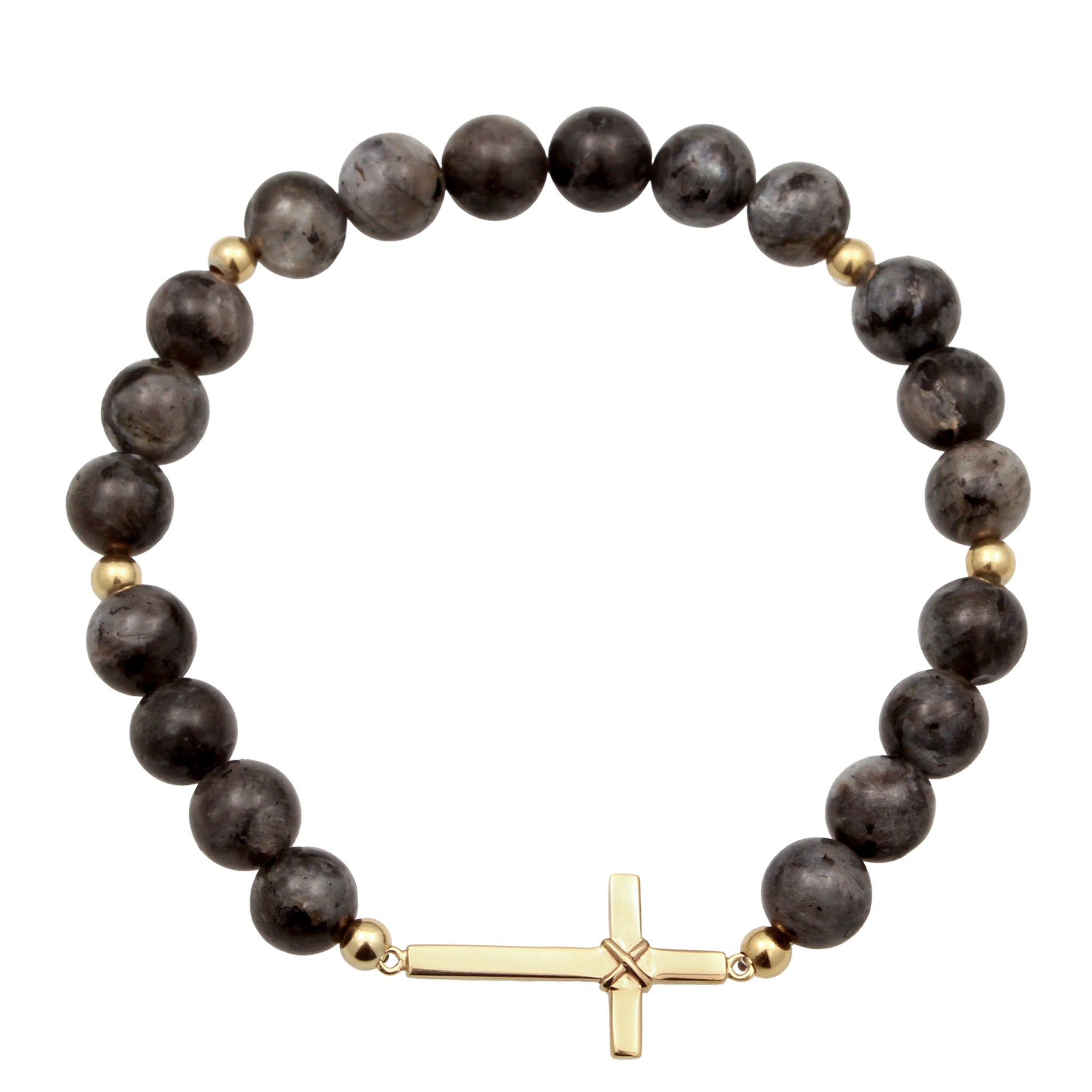 Gold - KUZZOI | Armband Kreuz | Lavakite Perlen (Grau) | 925 Sterling Silber vergoldet