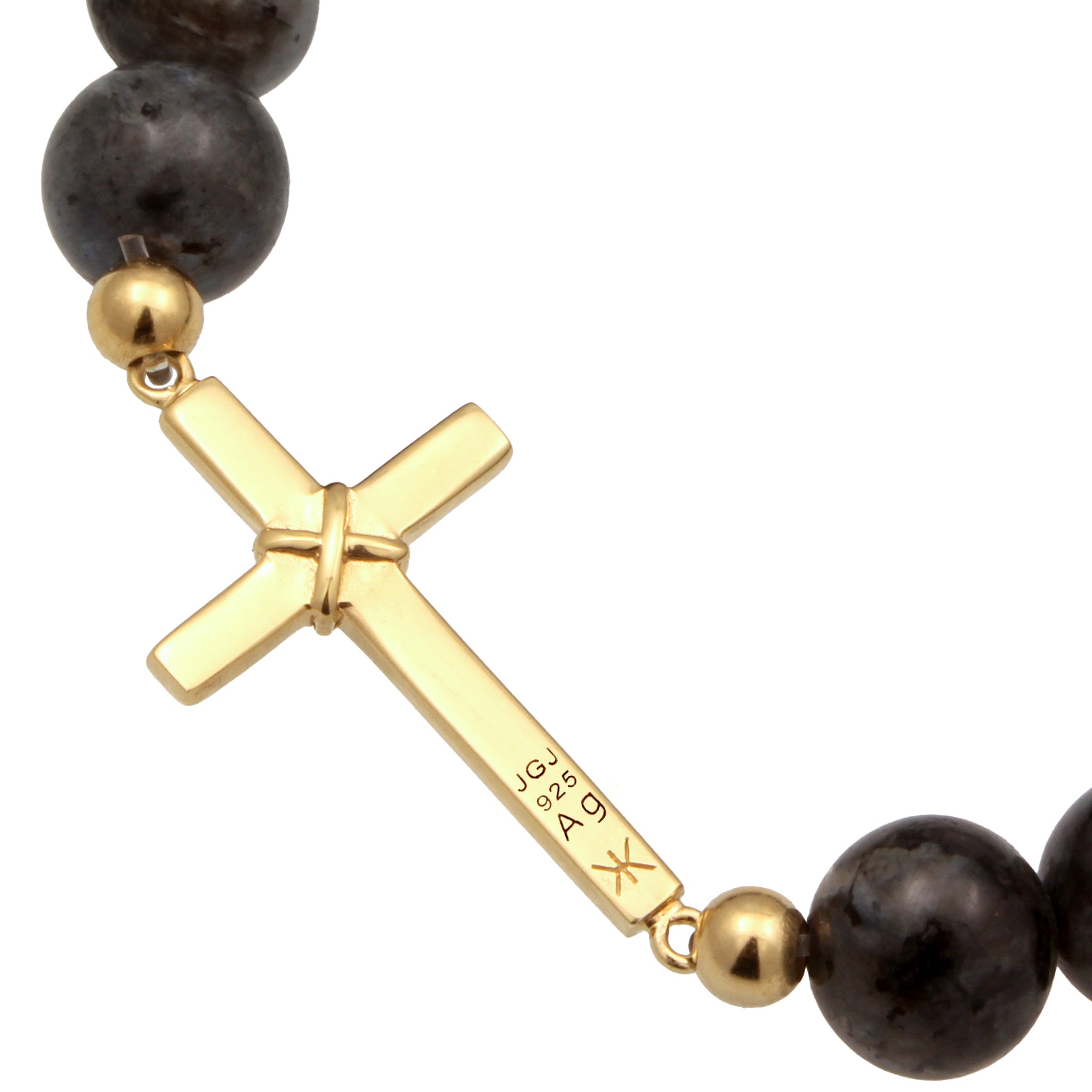 Gold - KUZZOI | Armband Kreuz | Lavakite Perlen (Grau) | 925 Sterling Silber vergoldet