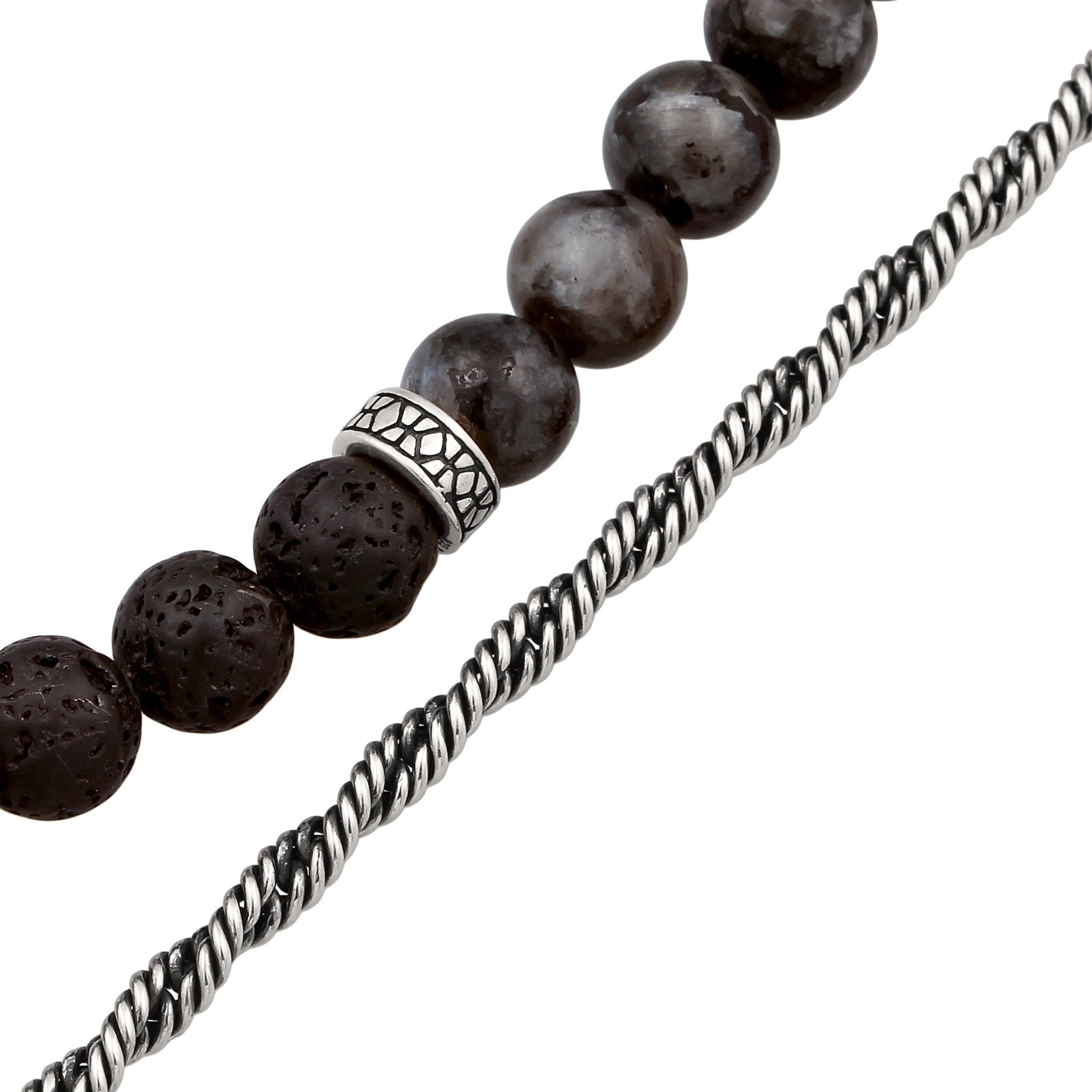 Silber - KUZZOI | Armband Set | Lavakite & Lava (Grau & Schwarz) | 925 Sterling Silber