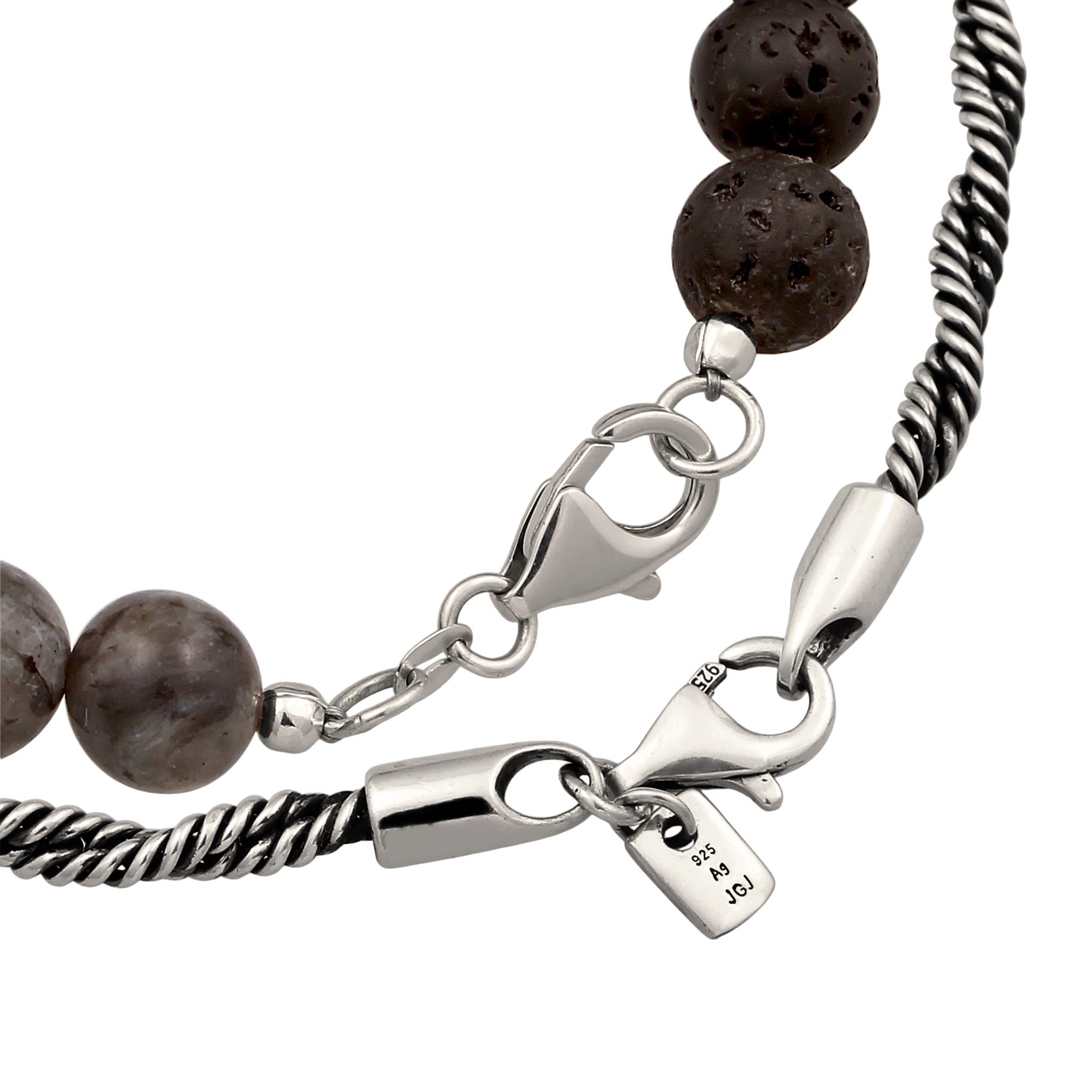 Silber - KUZZOI | Armband Set | Lavakite & Lava (Grau & Schwarz) | 925 Sterling Silber