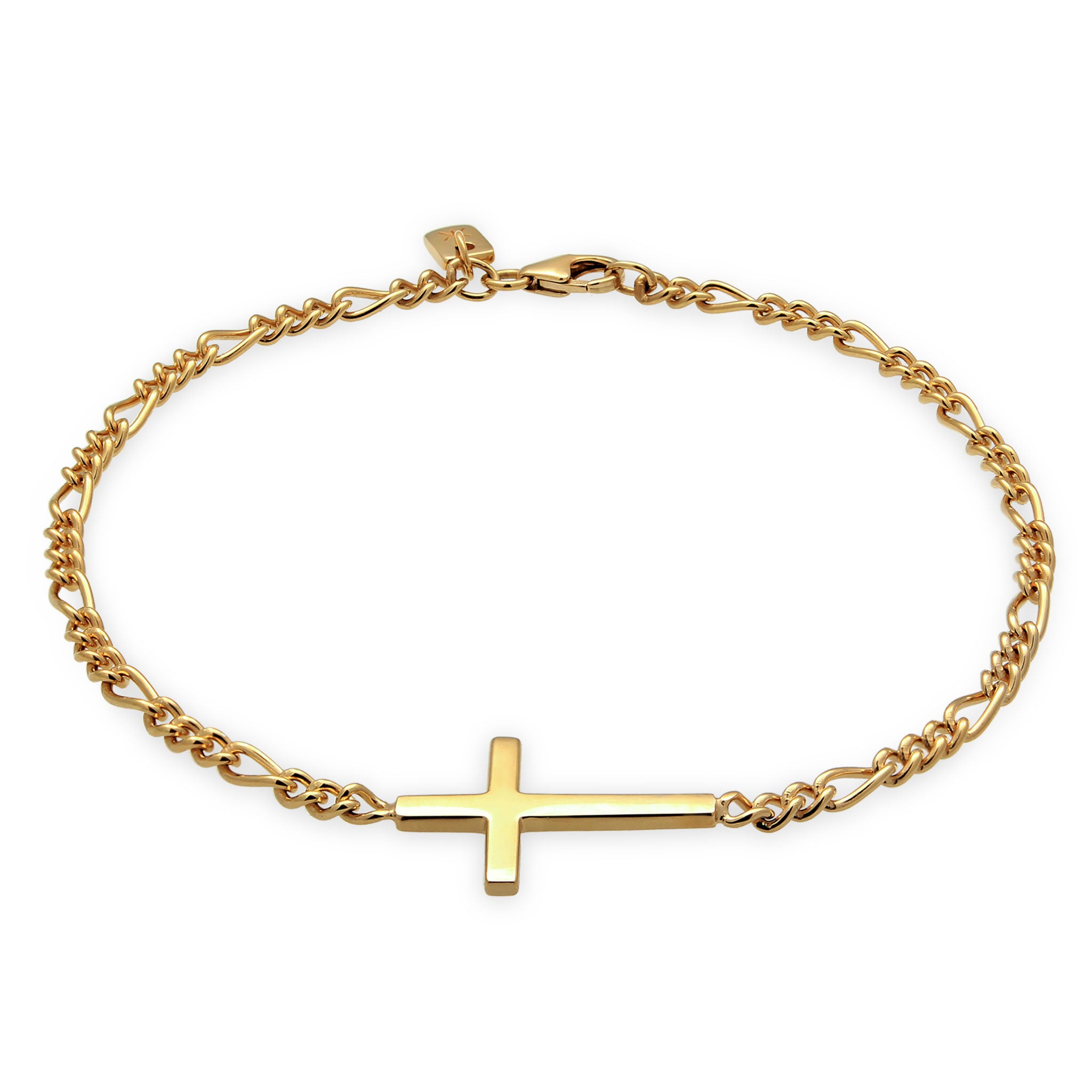 Gold - KUZZOI | Armband Kreuz | Figarokette | 925 Sterling Silber vergoldet