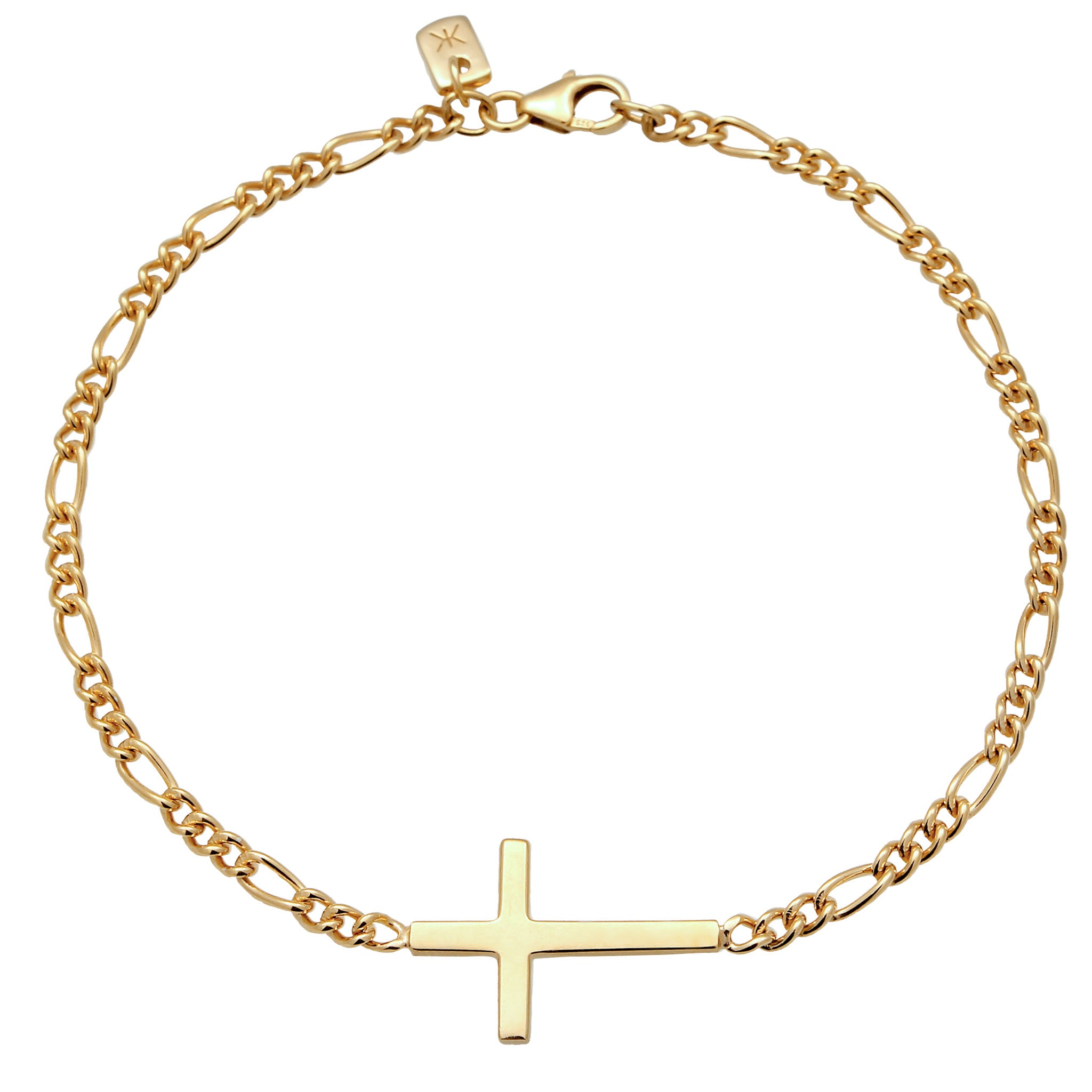 Gold - KUZZOI | Armband Kreuz | Figarokette | 925 Sterling Silber vergoldet