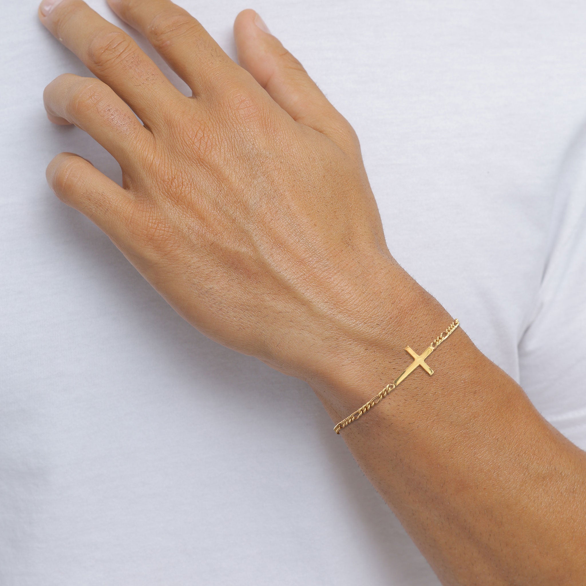 Gold - KUZZOI | Armband Kreuz | Figarokette | 925 Sterling Silber vergoldet