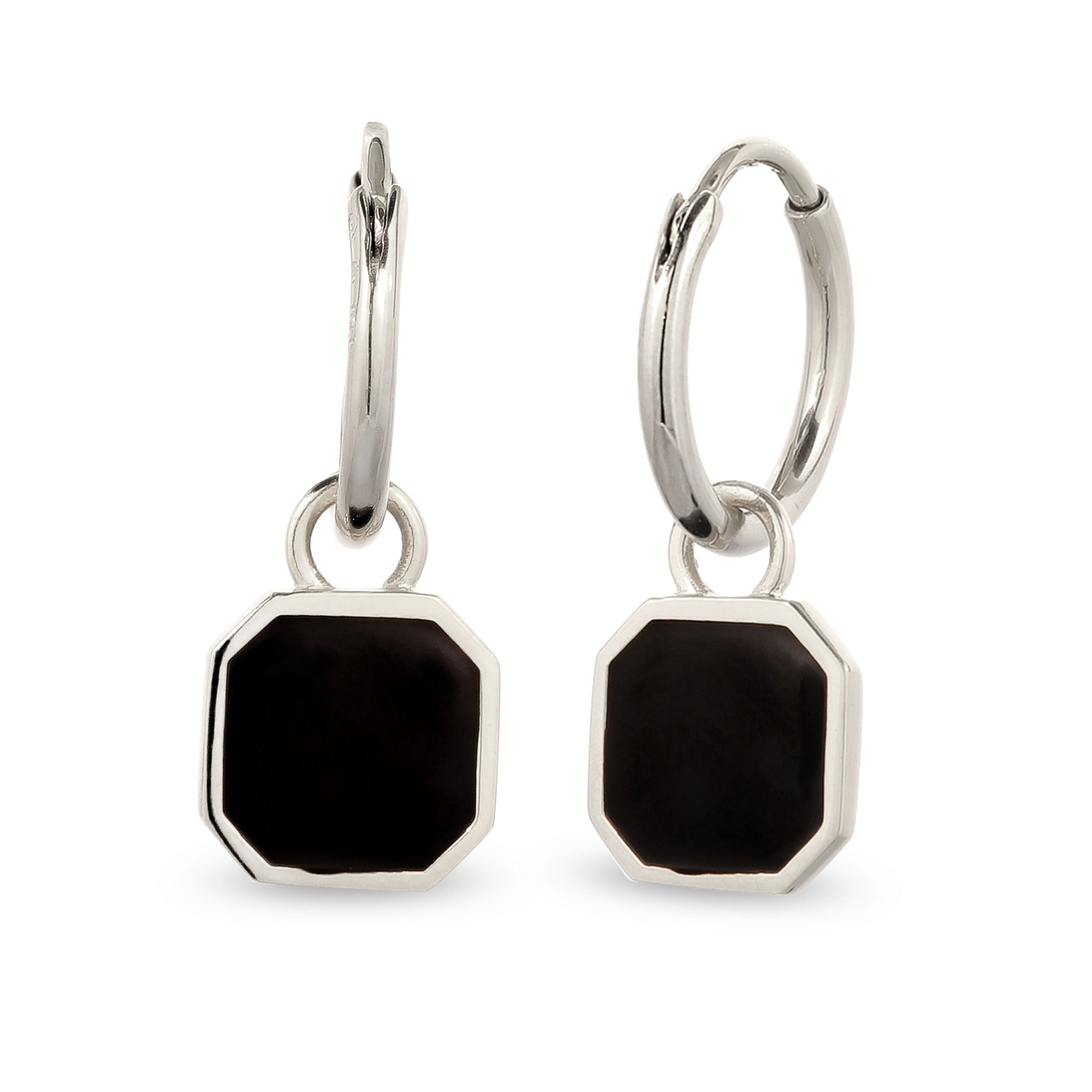 Silber - KUZZOI | Creolen Quadrat | Emaille (Schwarz) | 925 Sterling Silber