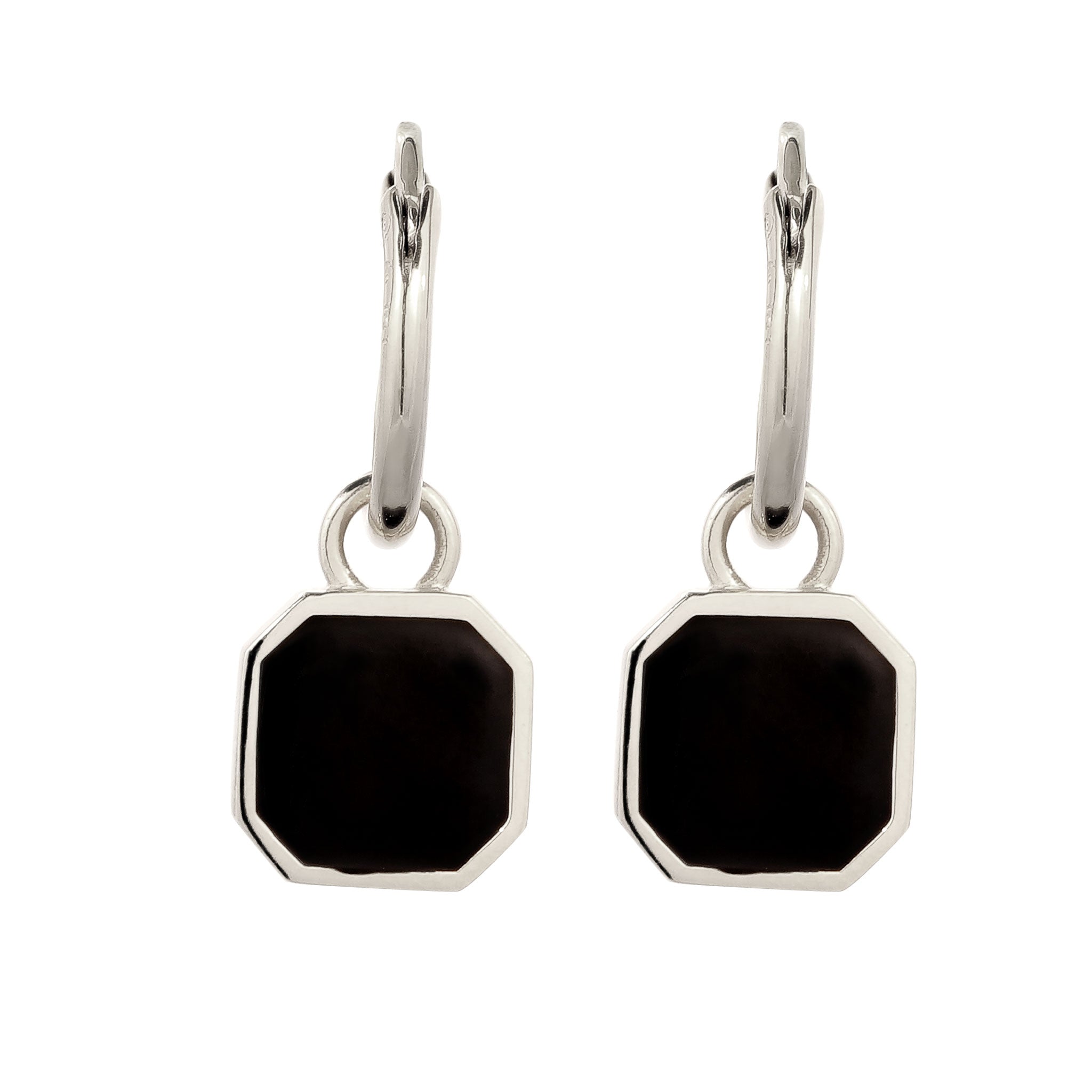 Silber - KUZZOI | Creolen Quadrat | Emaille (Schwarz) | 925 Sterling Silber