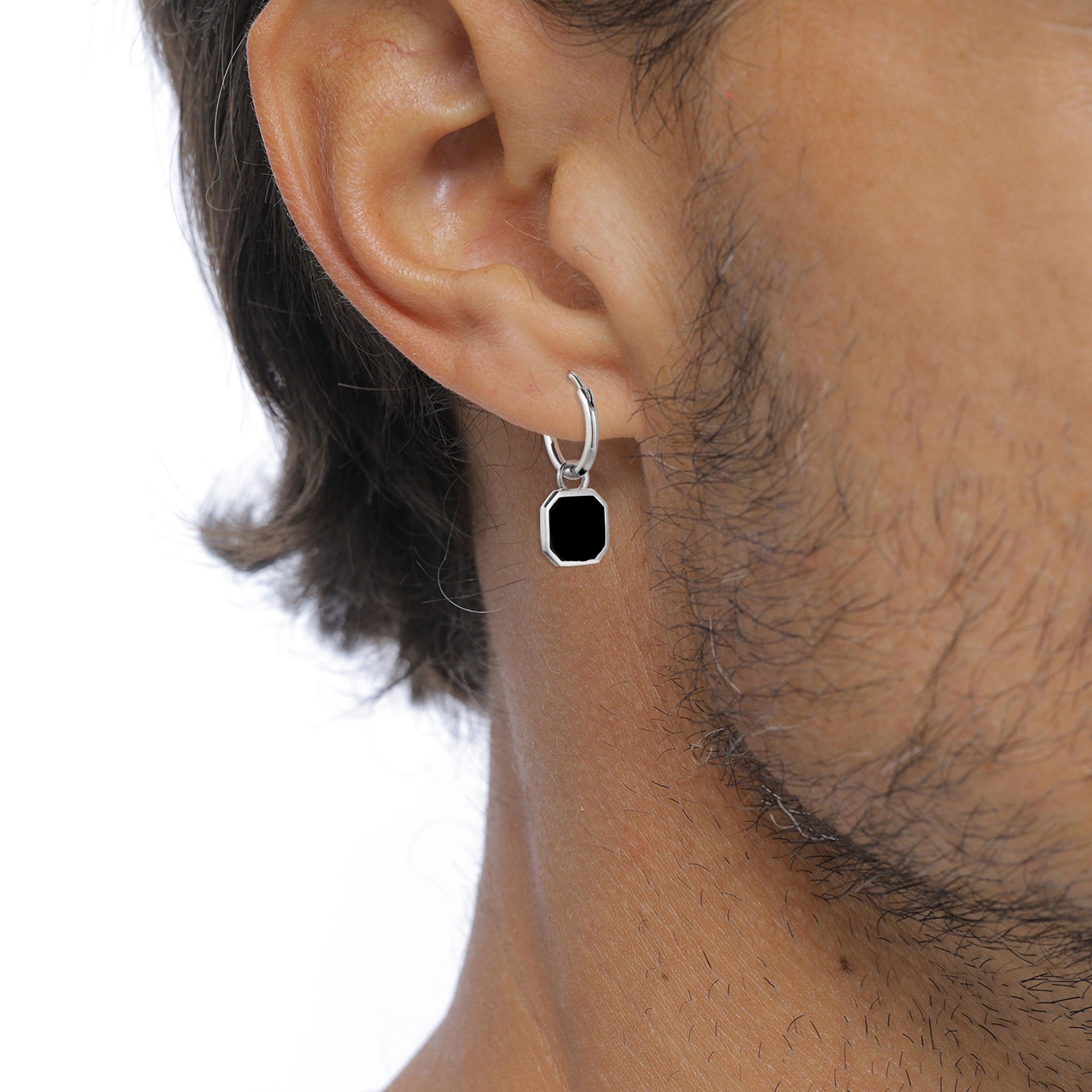 Silber - KUZZOI | Creolen Quadrat | Emaille (Schwarz) | 925 Sterling Silber