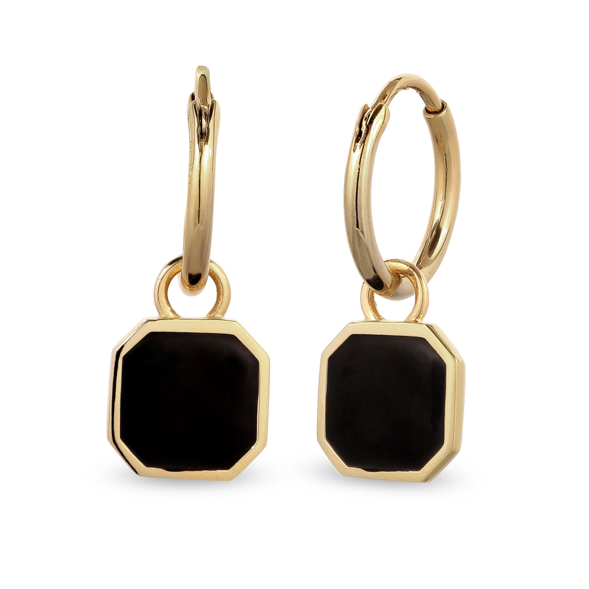 Gold - KUZZOI | Creolen Quadrat | Emaille (Schwarz) | 925 Sterling Silber vergoldet