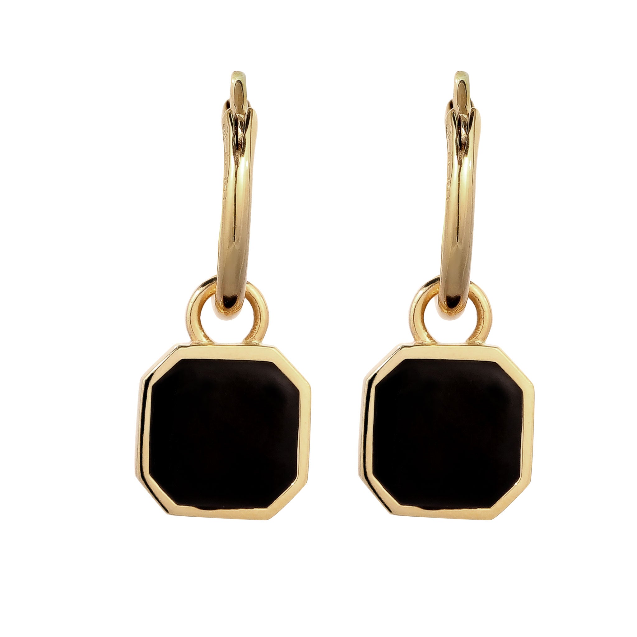 Gold - KUZZOI | Creolen Quadrat | Emaille (Schwarz) | 925 Sterling Silber vergoldet