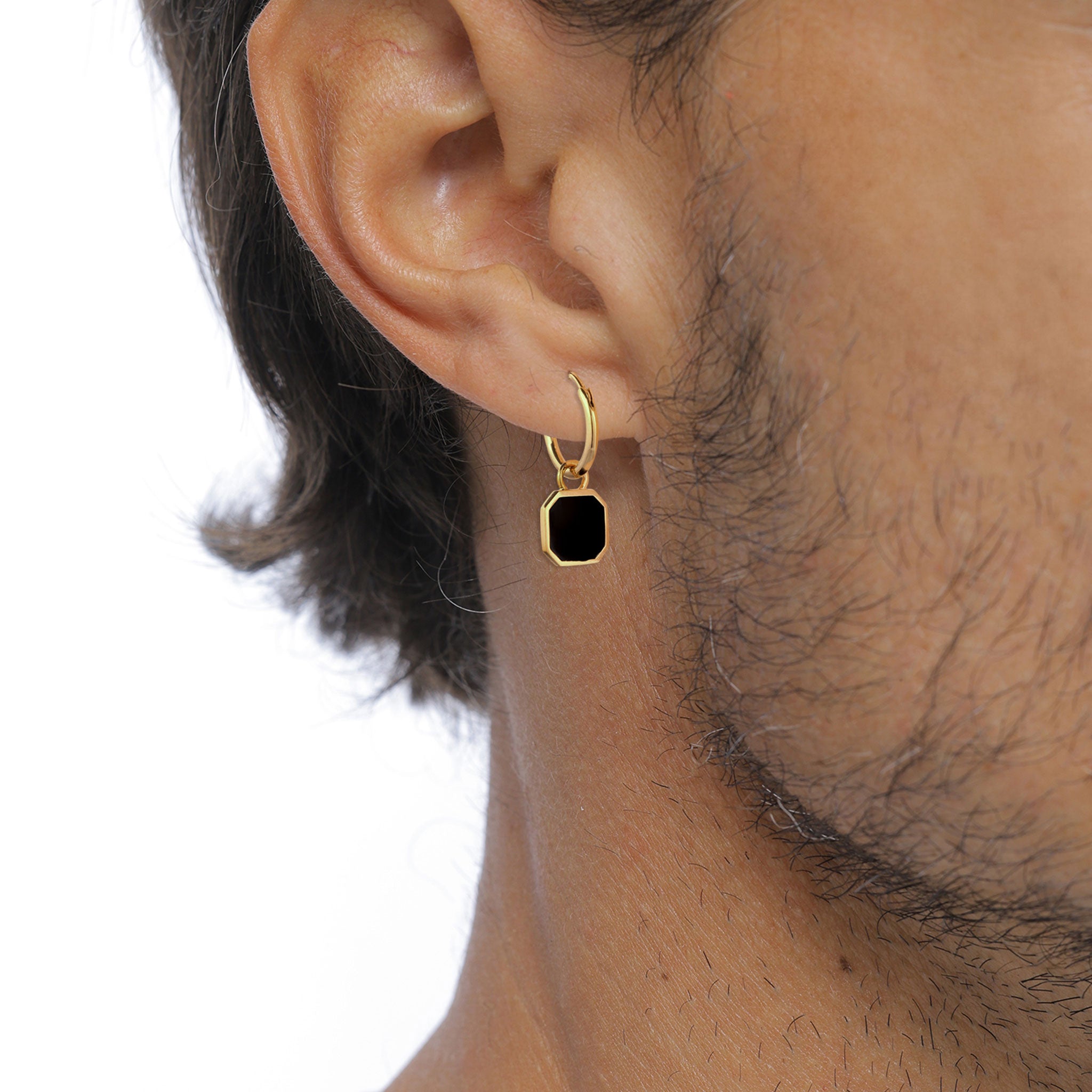 Gold - KUZZOI | Creolen Quadrat | Emaille (Schwarz) | 925 Sterling Silber vergoldet