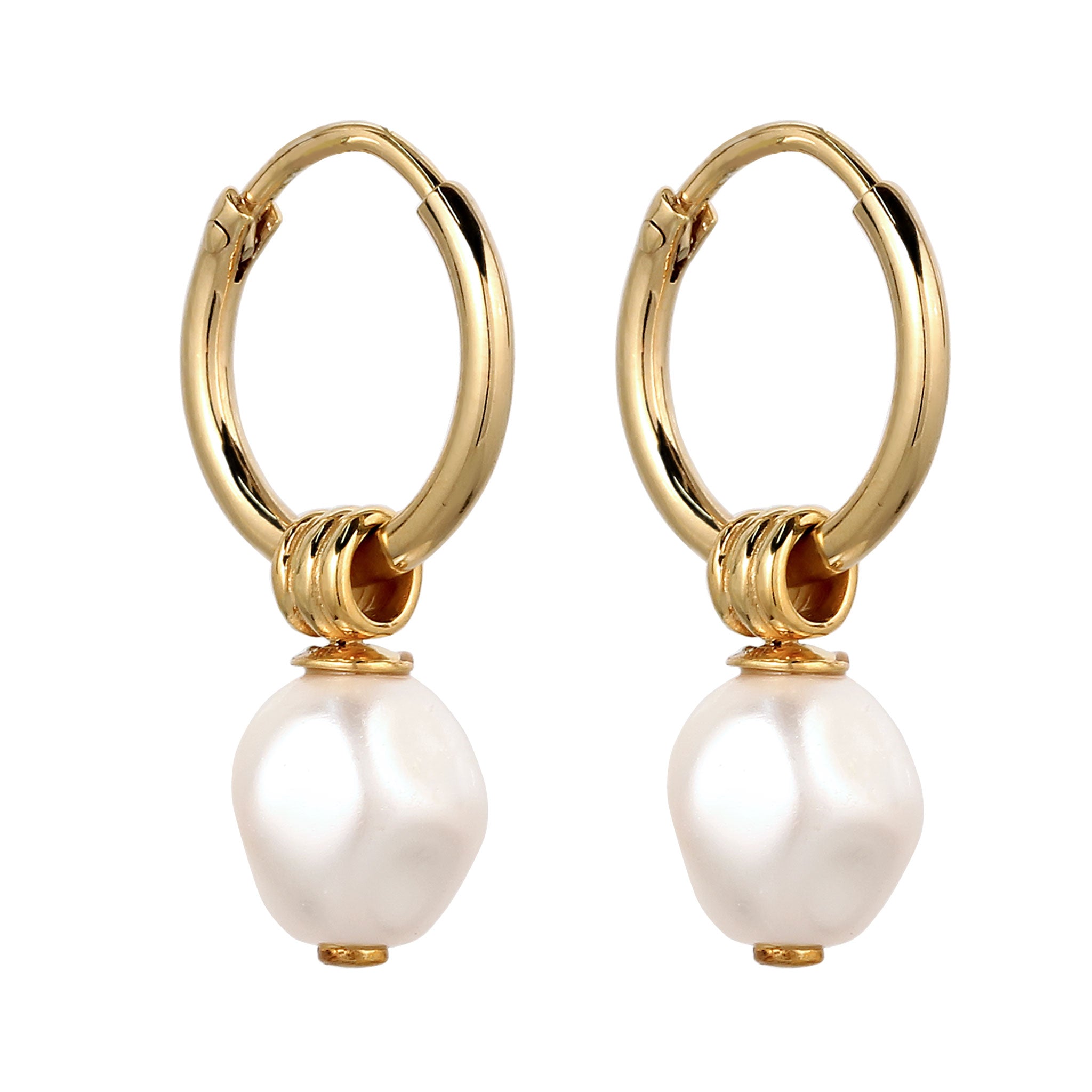 Gold - KUZZOI | Creolen | Mit Perlen von Swarovski® (Weiß) | 925 Sterling Silber vergoldet