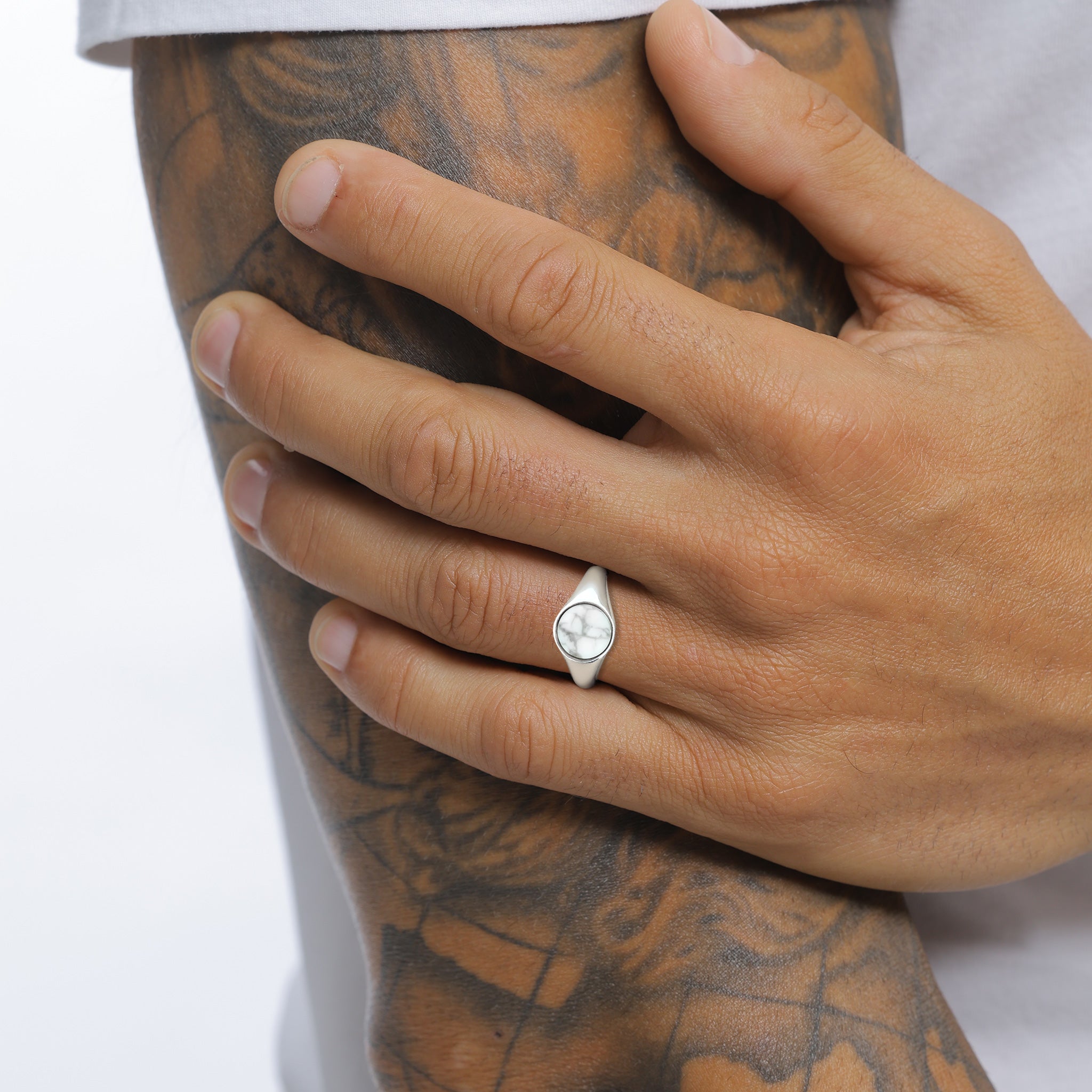 Silber - KUZZOI | Siegelring | Marmor (Weiß) | 925 Sterling Silber