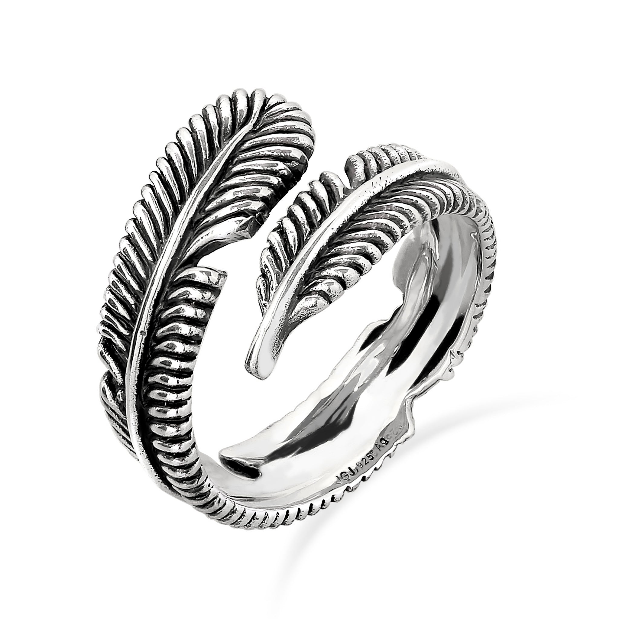Schwarz - KUZZOI | Wickelring Feder | 925 Sterling Silber oxidiert