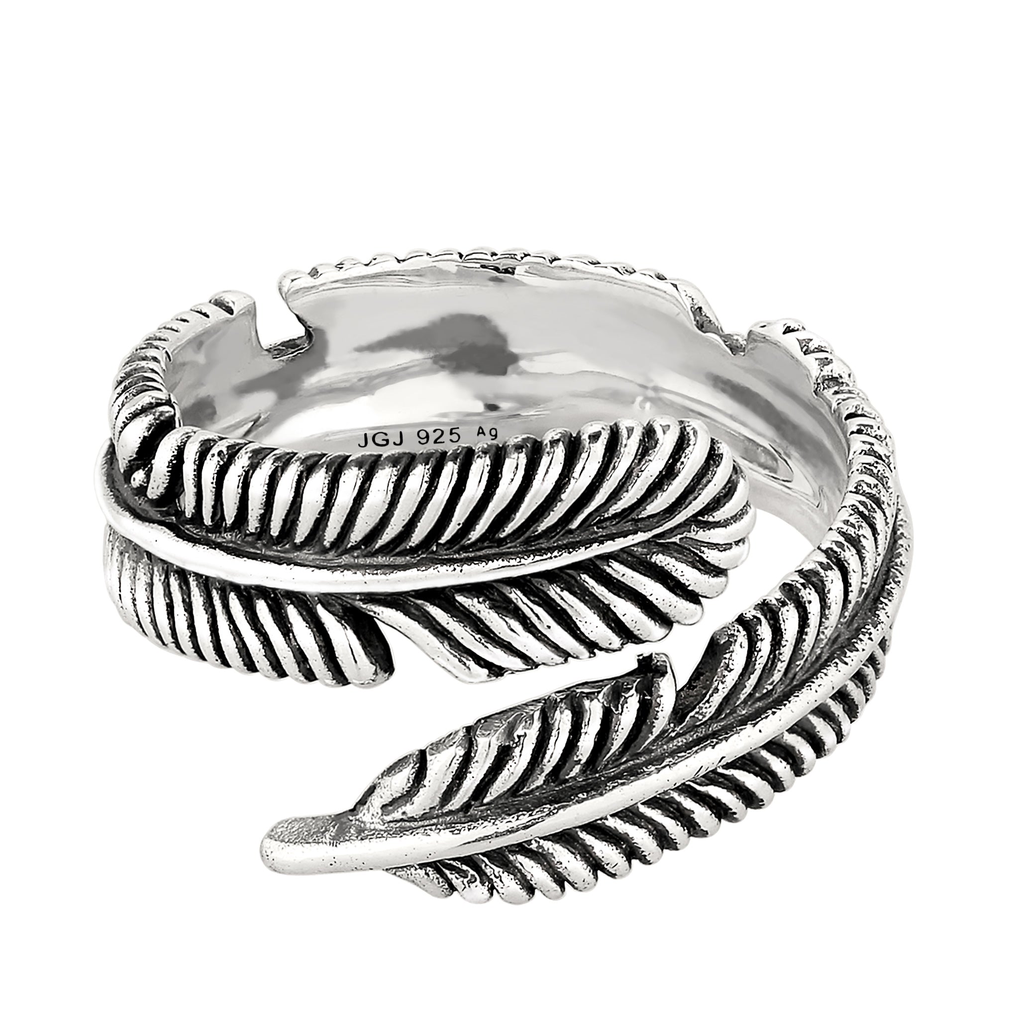 Schwarz - KUZZOI | Wickelring Feder | 925 Sterling Silber oxidiert