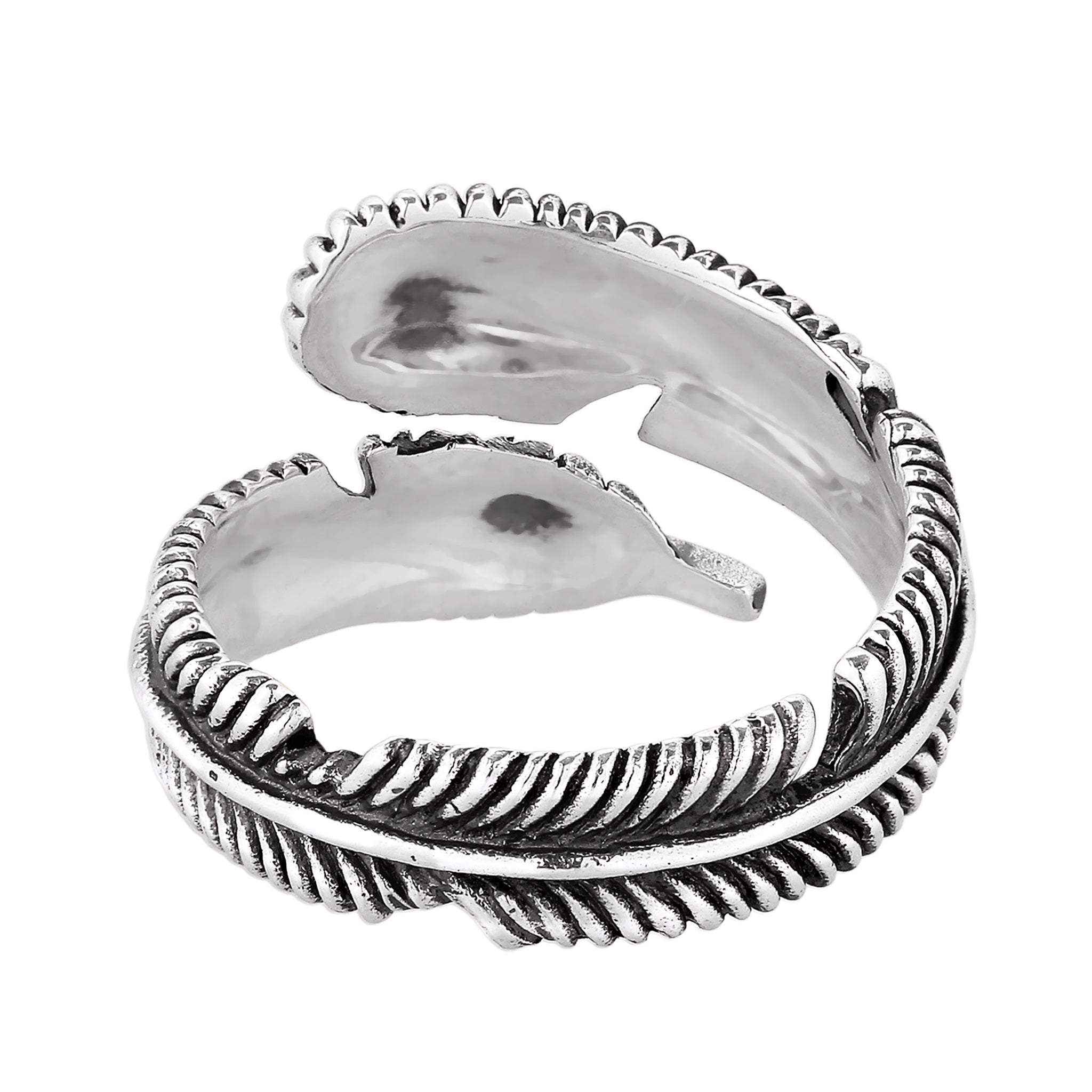 Schwarz - KUZZOI | Wickelring Feder | 925 Sterling Silber oxidiert