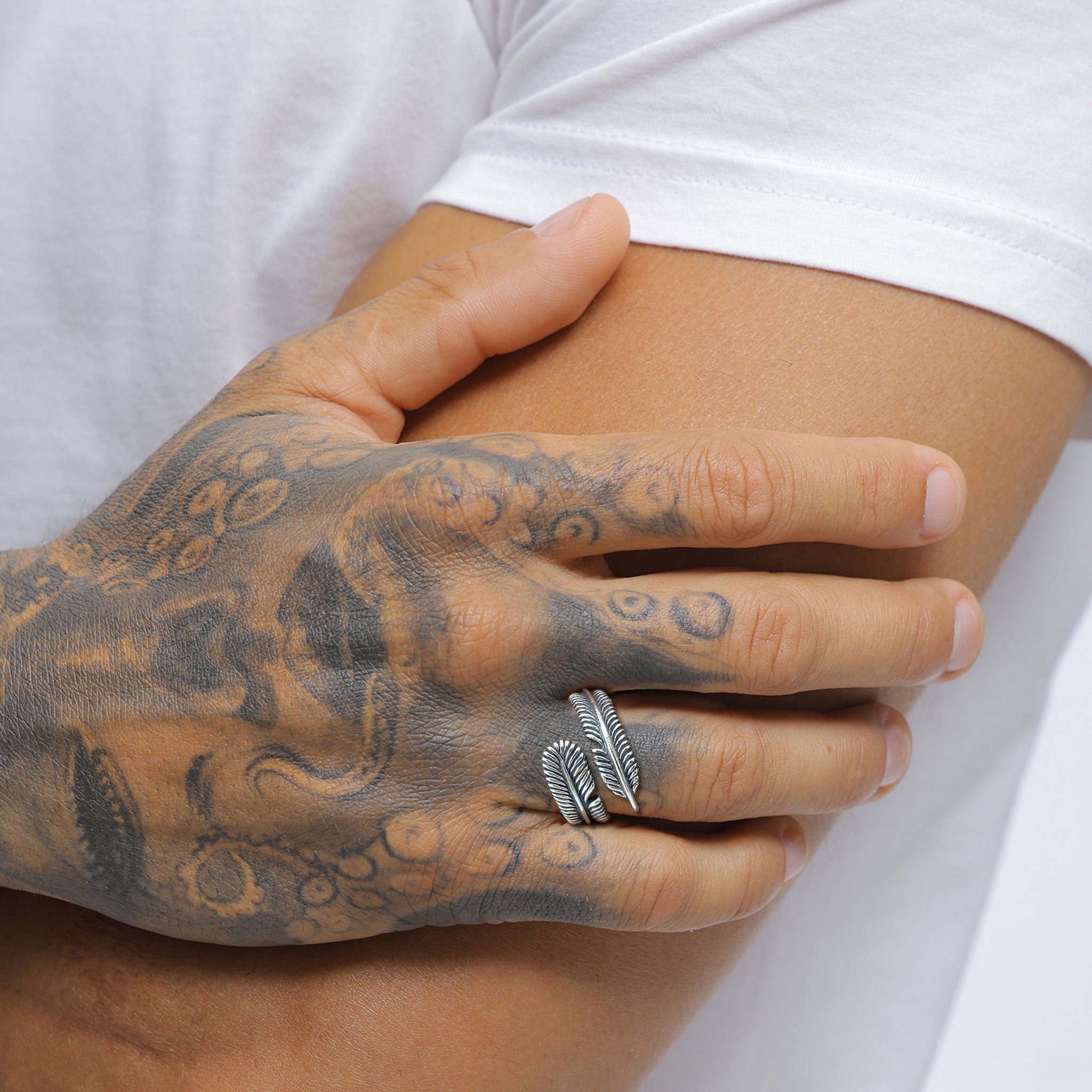 Schwarz - KUZZOI | Wickelring Feder | 925 Sterling Silber oxidiert