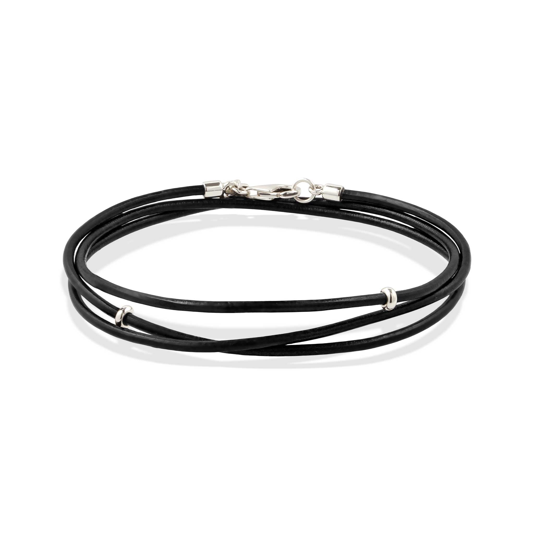 Silber - KUZZOI | Armband | Leder (Schwarz) | 925 Sterling Silber