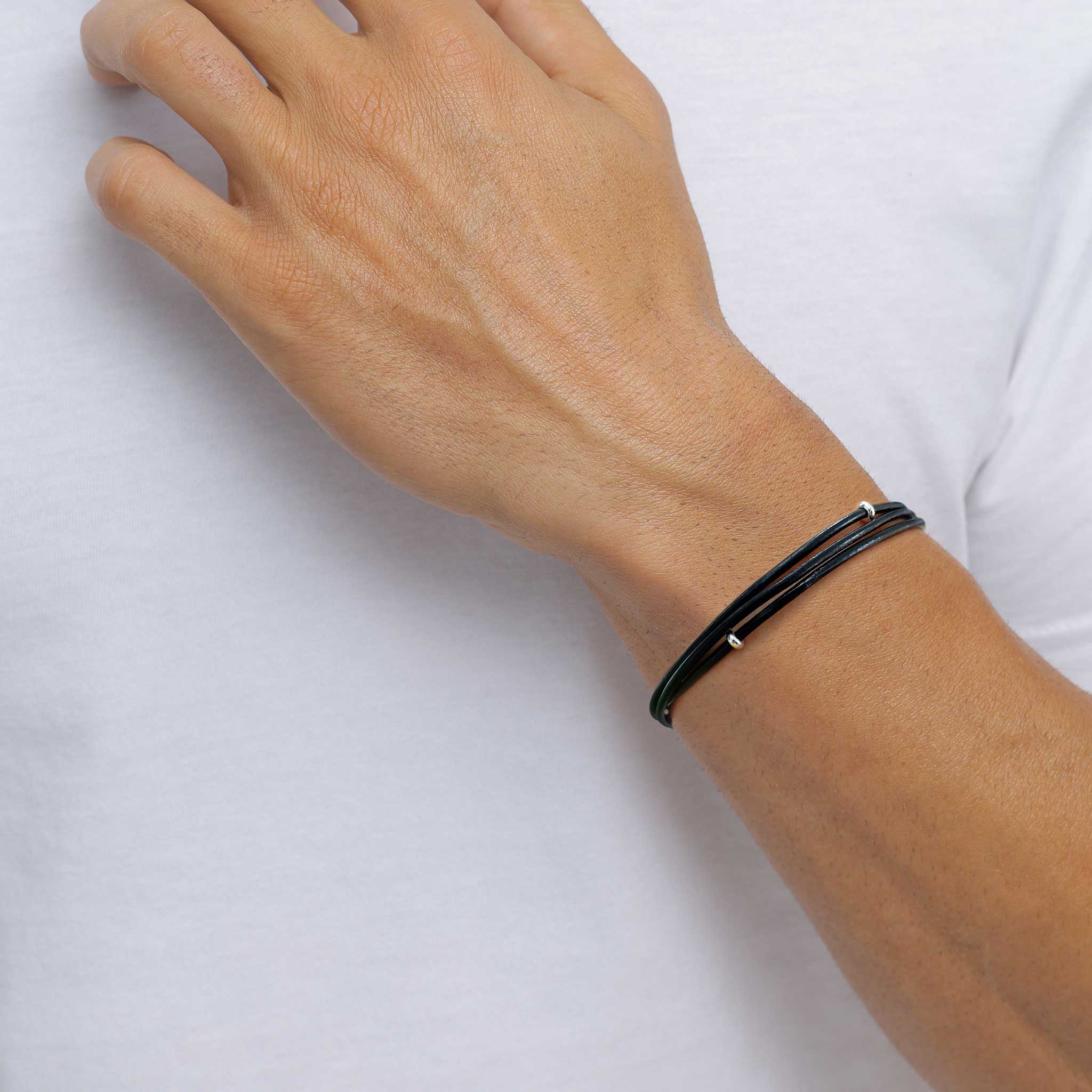 Silber - KUZZOI | Armband | Leder (Schwarz) | 925 Sterling Silber