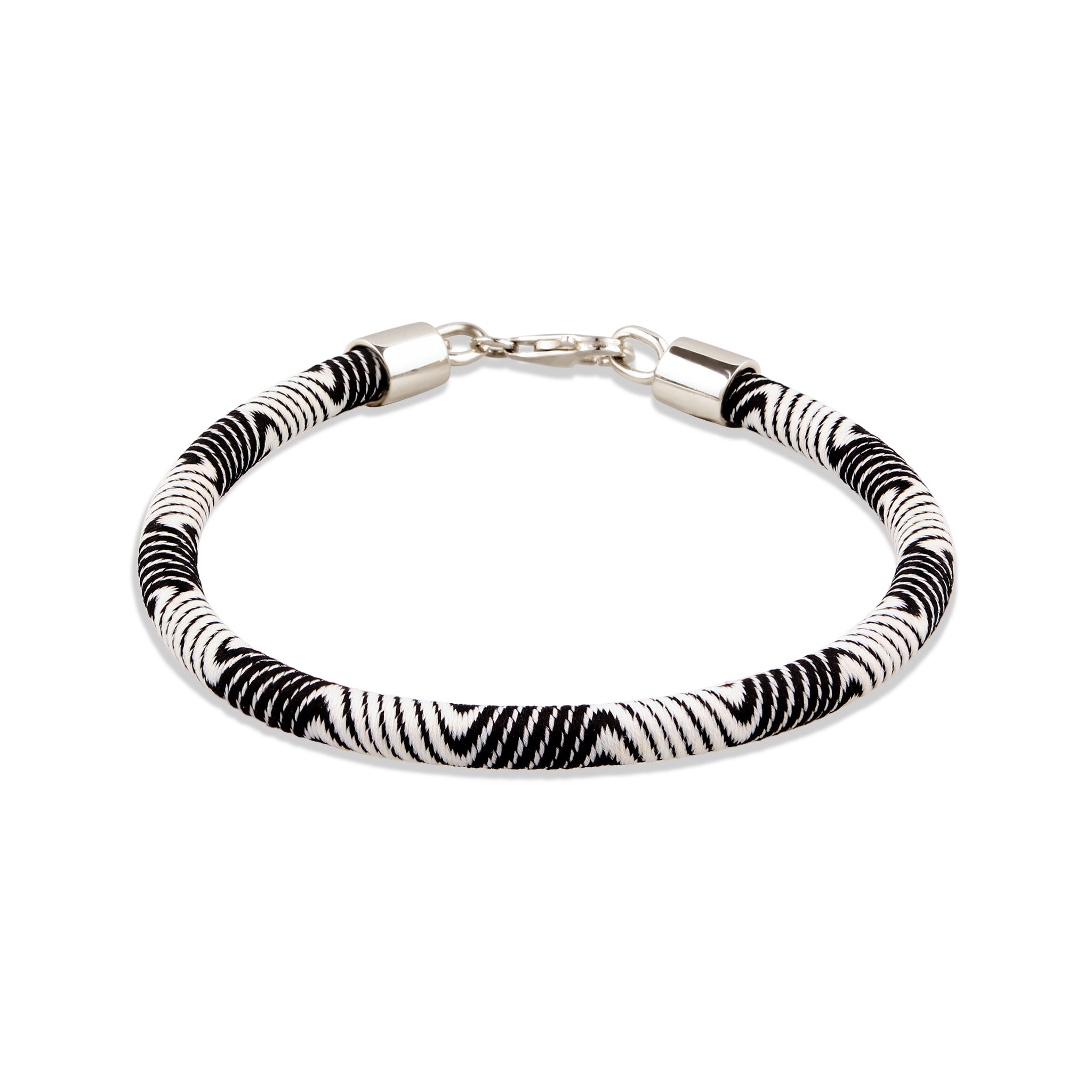 Silber - KUZZOI | Armband | Textil (Schwarz & Weiß) | 925 Sterling Silber