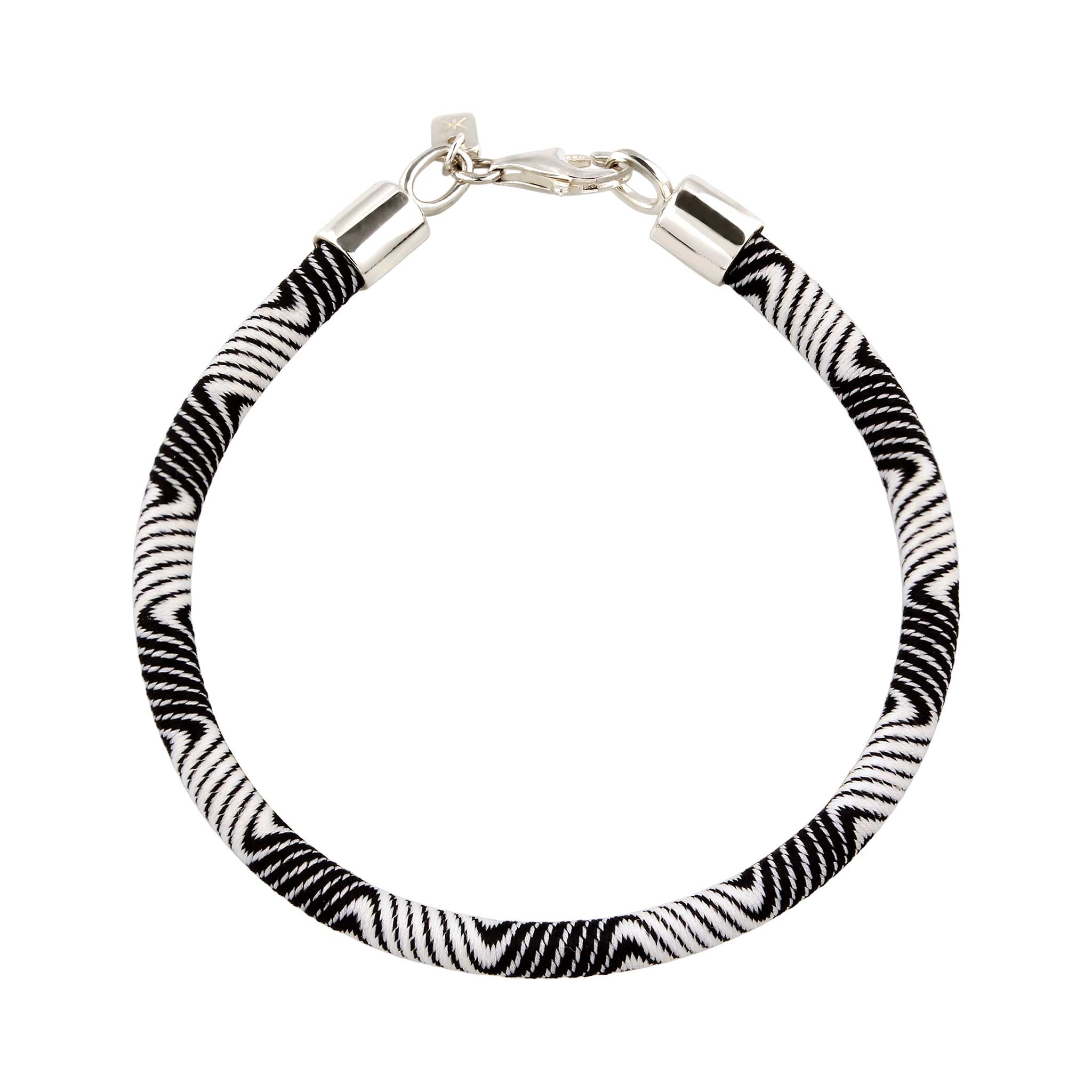 Silber - KUZZOI | Armband | Textil (Schwarz & Weiß) | 925 Sterling Silber