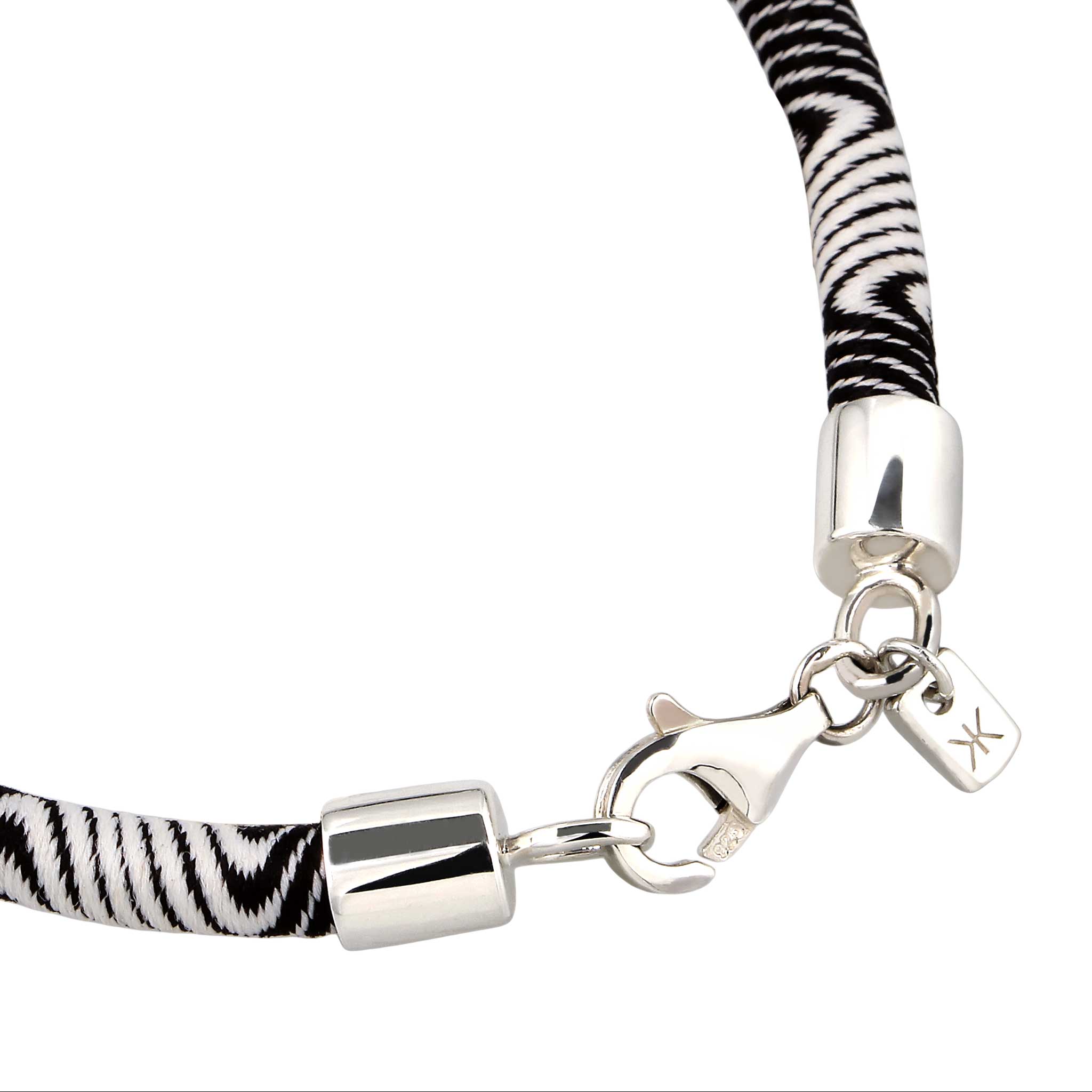 Silber - KUZZOI | Armband | Textil (Schwarz & Weiß) | 925 Sterling Silber