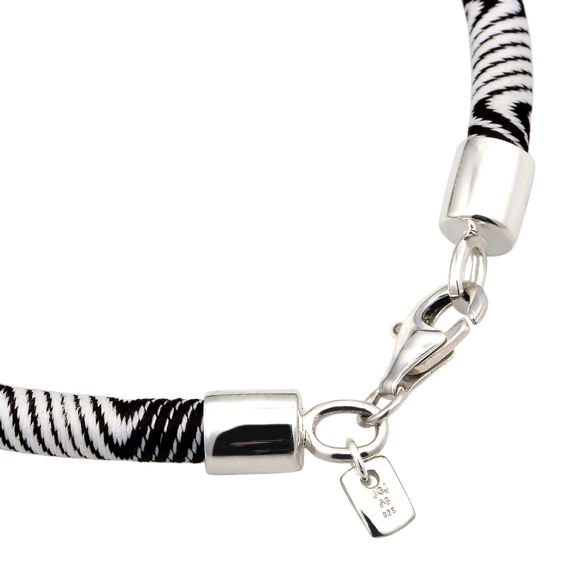 Silber - KUZZOI | Armband | Textil (Schwarz & Weiß) | 925 Sterling Silber