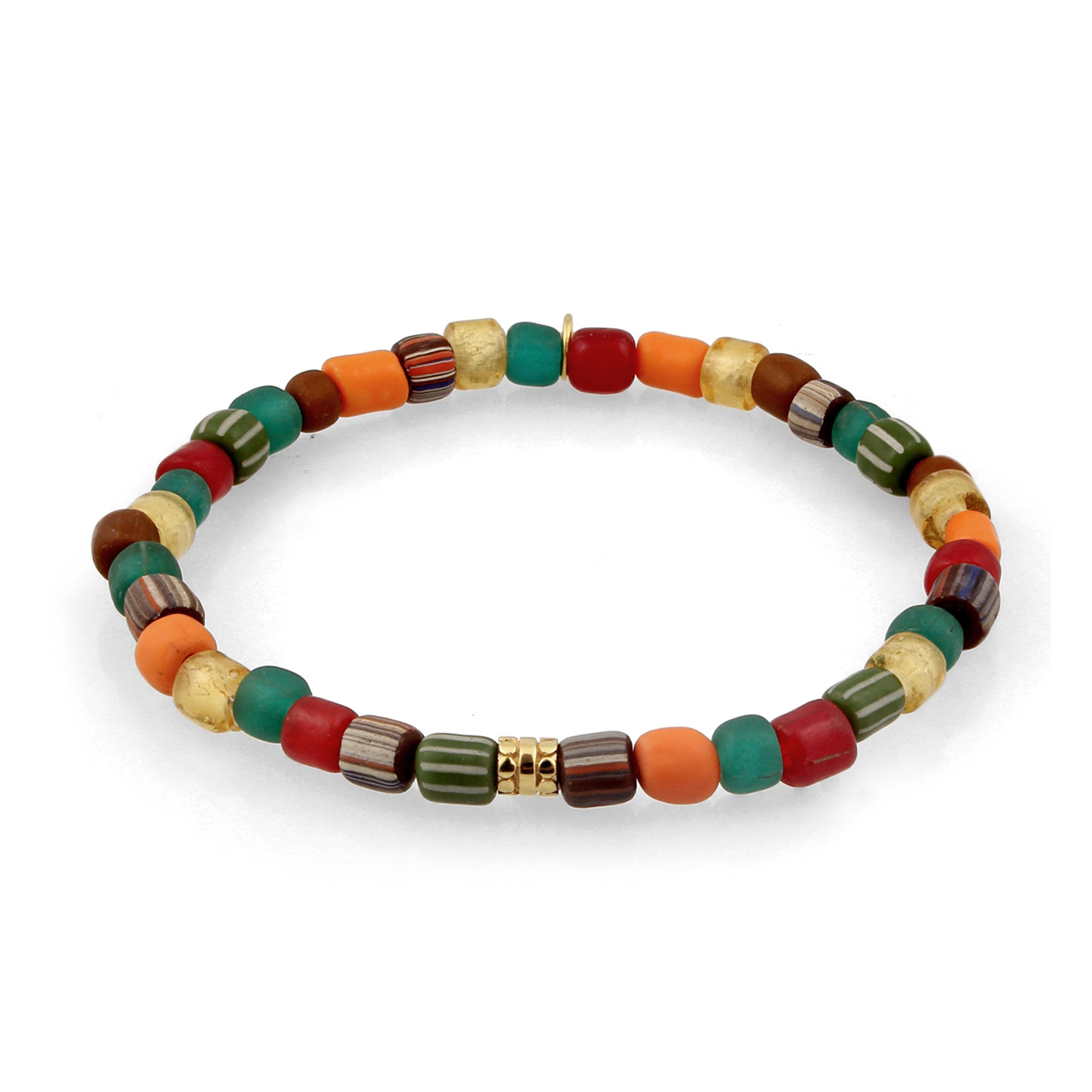 Gold - KUZZOI | Armband Beads | Glas Perlen (Rot & Grün & Braun) | 925 Sterling Silber vergoldet