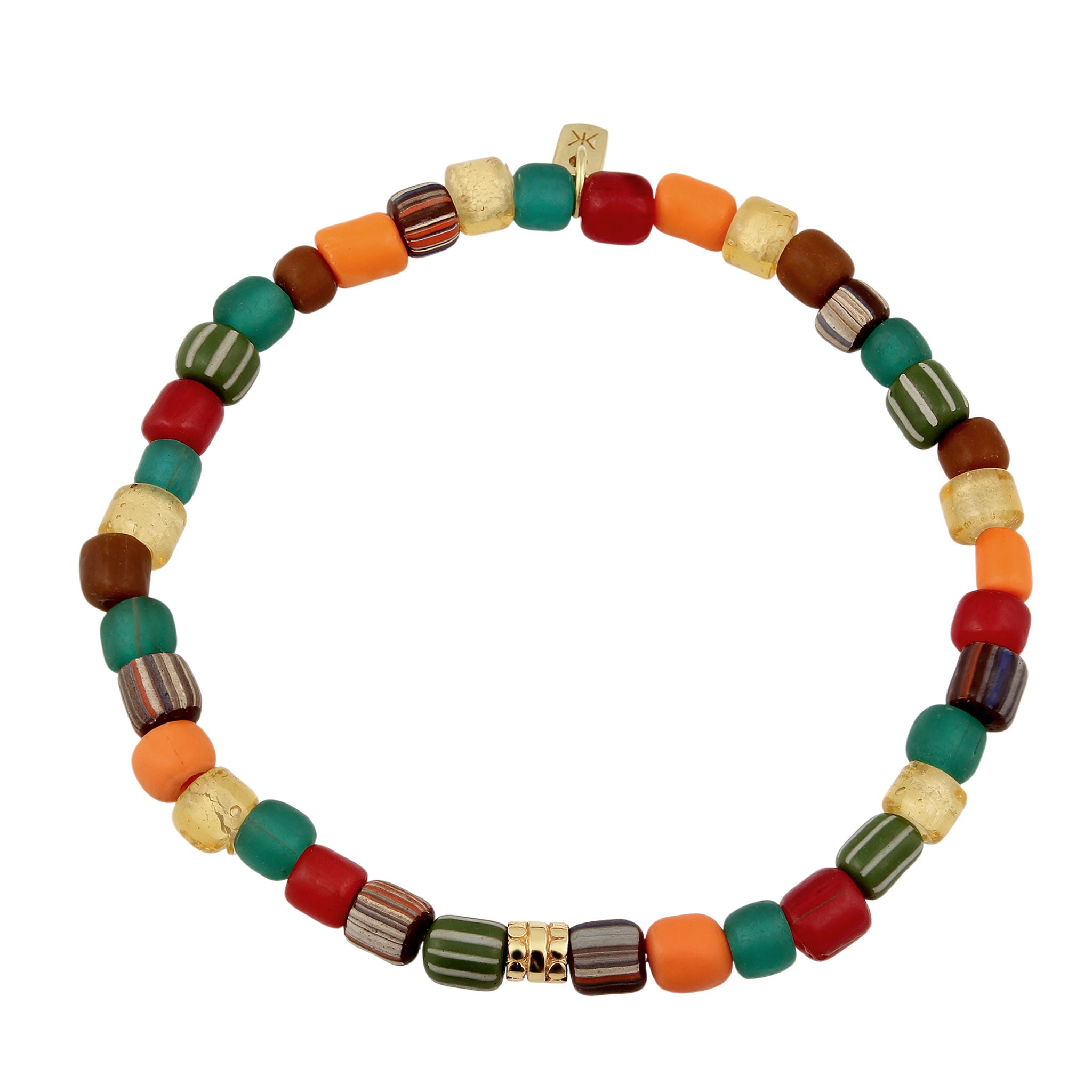 Gold - KUZZOI | Armband Beads | Glas Perlen (Rot & Grün & Braun) | 925 Sterling Silber vergoldet