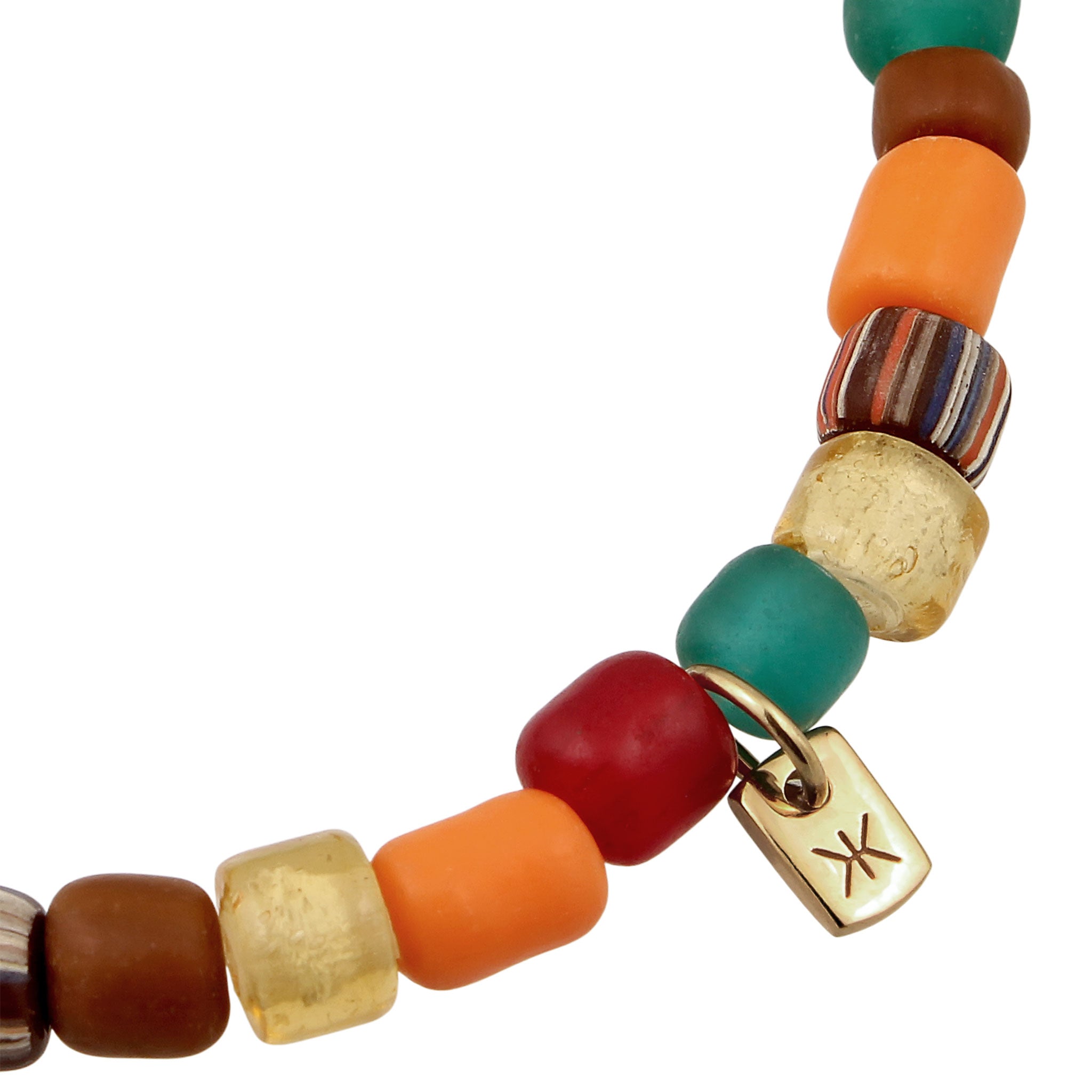 Gold - KUZZOI | Armband Beads | Glas Perlen (Rot & Grün & Braun) | 925 Sterling Silber vergoldet