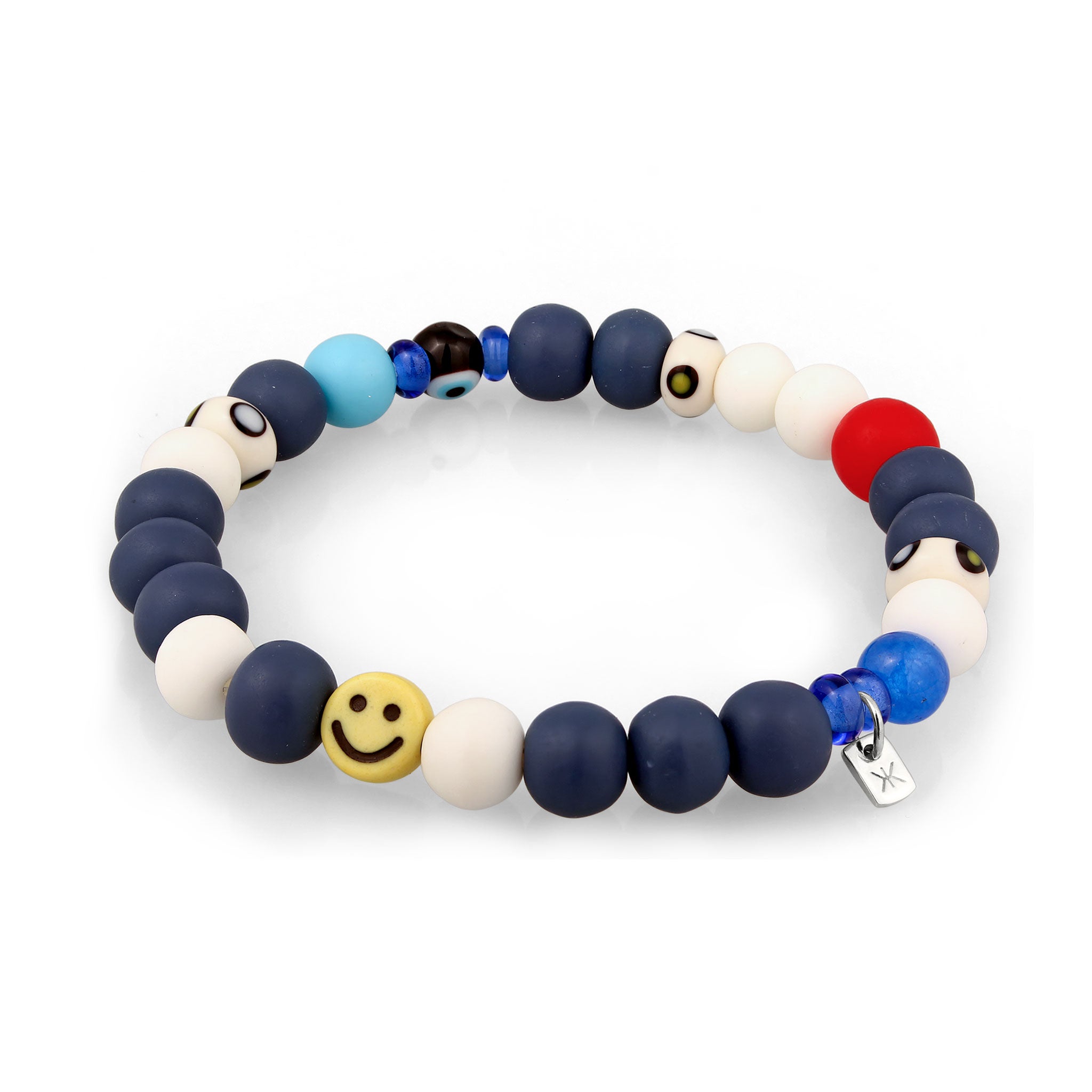 Silber - KUZZOI | Armband mit Smiling Face | Glas Perlen (Bunt) | 925er Sterling Silber