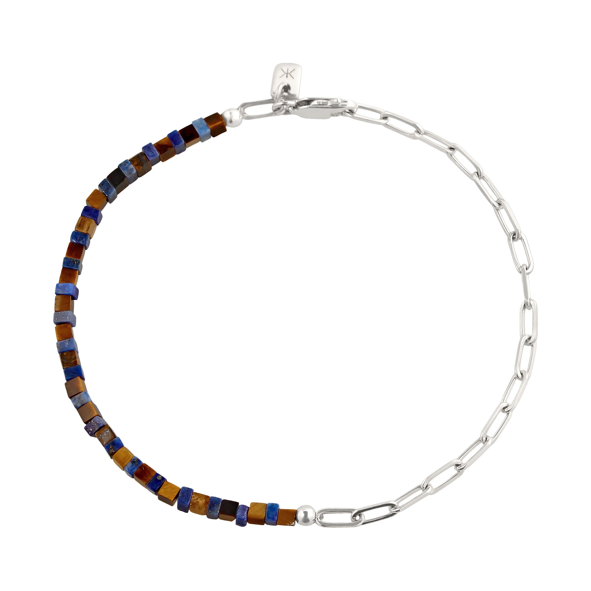 Silber - KUZZOI | Glieder-Armband | Lapislazuli (Blau) & Tigerauge (Braun) | 925 Sterling Silber