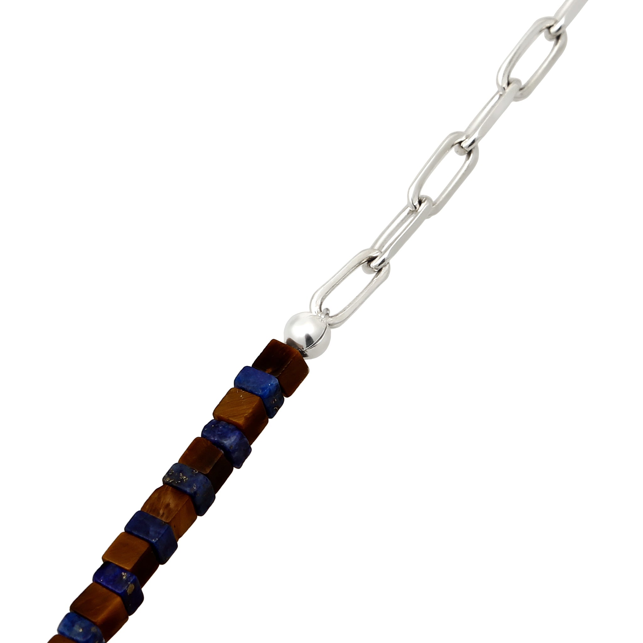 Silber - KUZZOI | Glieder-Armband | Lapislazuli (Blau) & Tigerauge (Braun) | 925 Sterling Silber