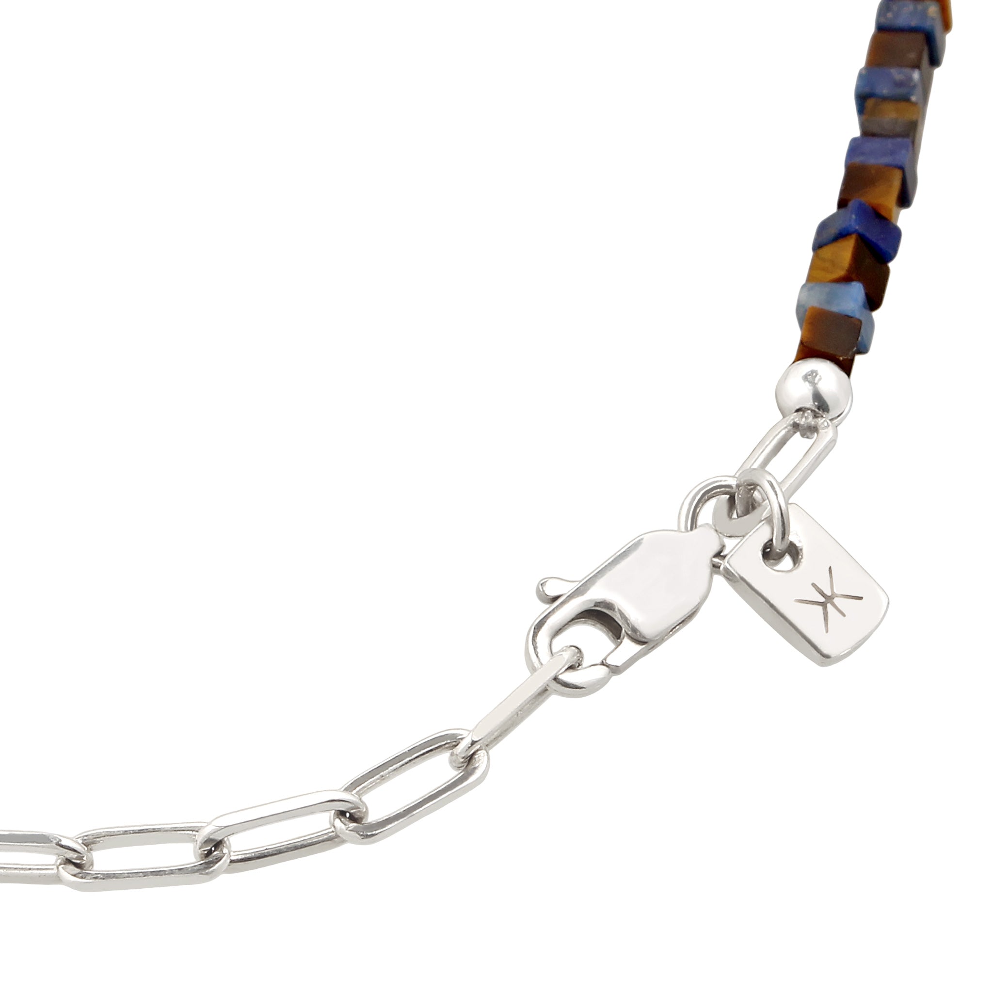 Silber - KUZZOI | Glieder-Armband | Lapislazuli (Blau) & Tigerauge (Braun) | 925 Sterling Silber