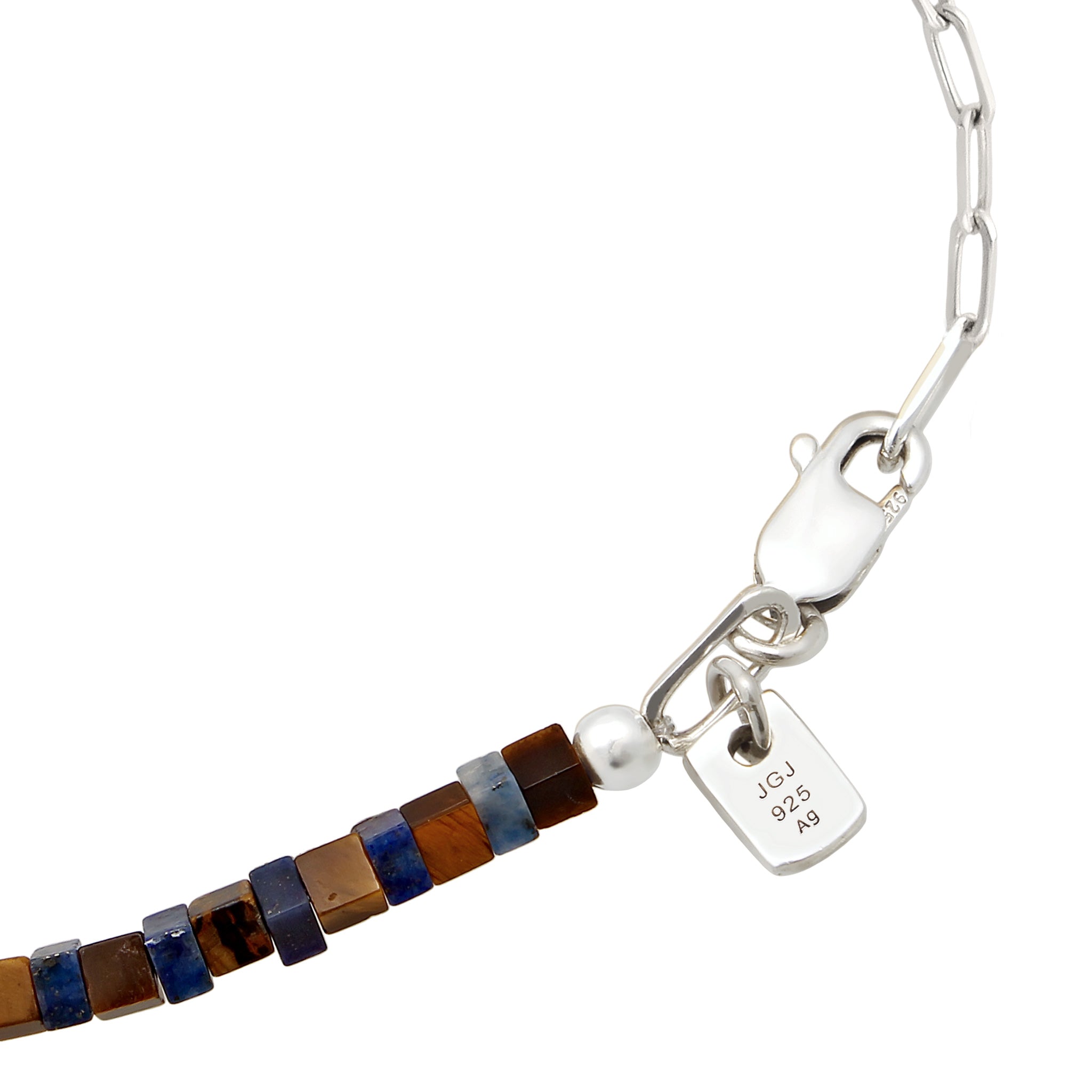Silber - KUZZOI | Glieder-Armband | Lapislazuli (Blau) & Tigerauge (Braun) | 925 Sterling Silber