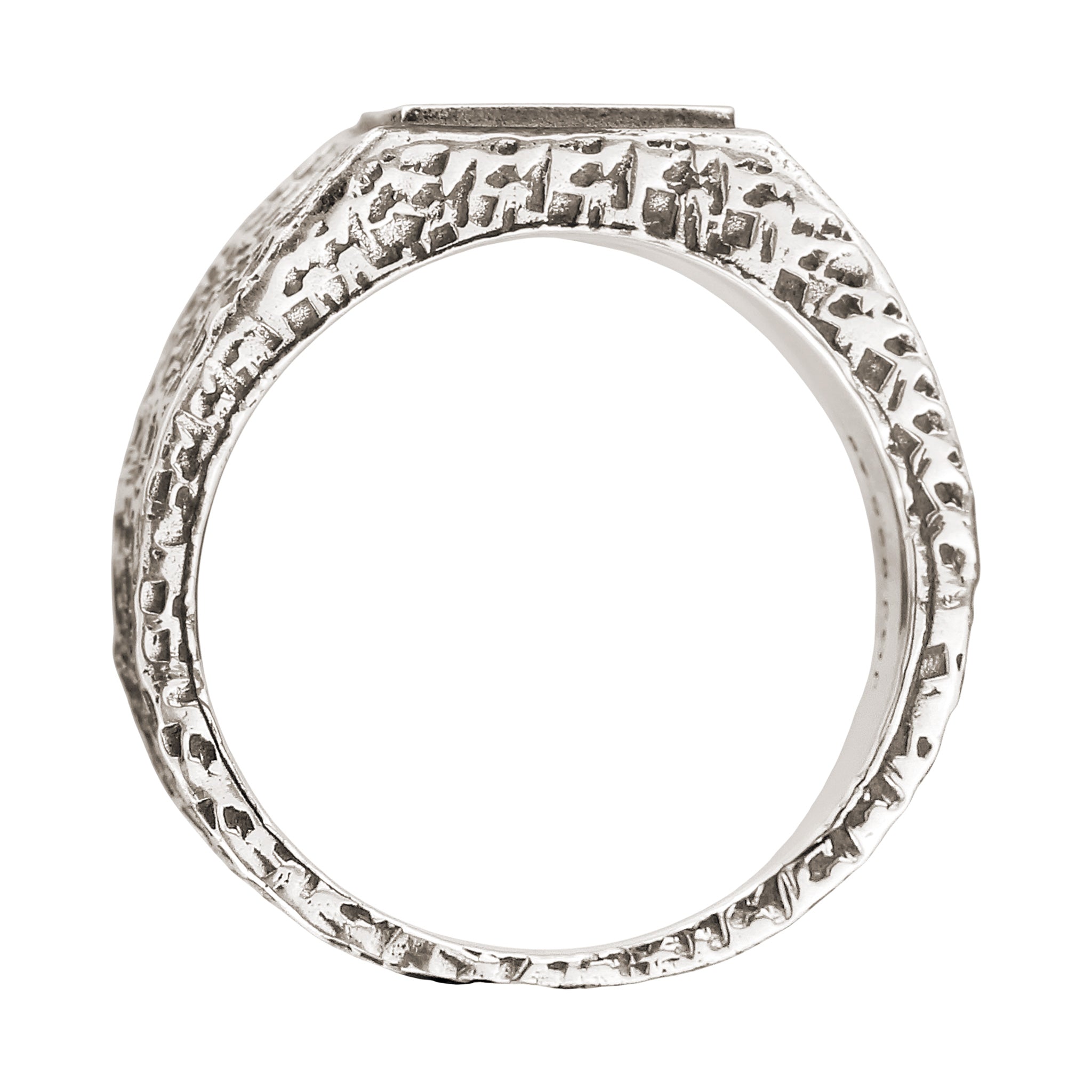 Silber - KUZZOI | Siegelring Strukturiert | Emaille (Schwarz) | 925 Sterling Silber