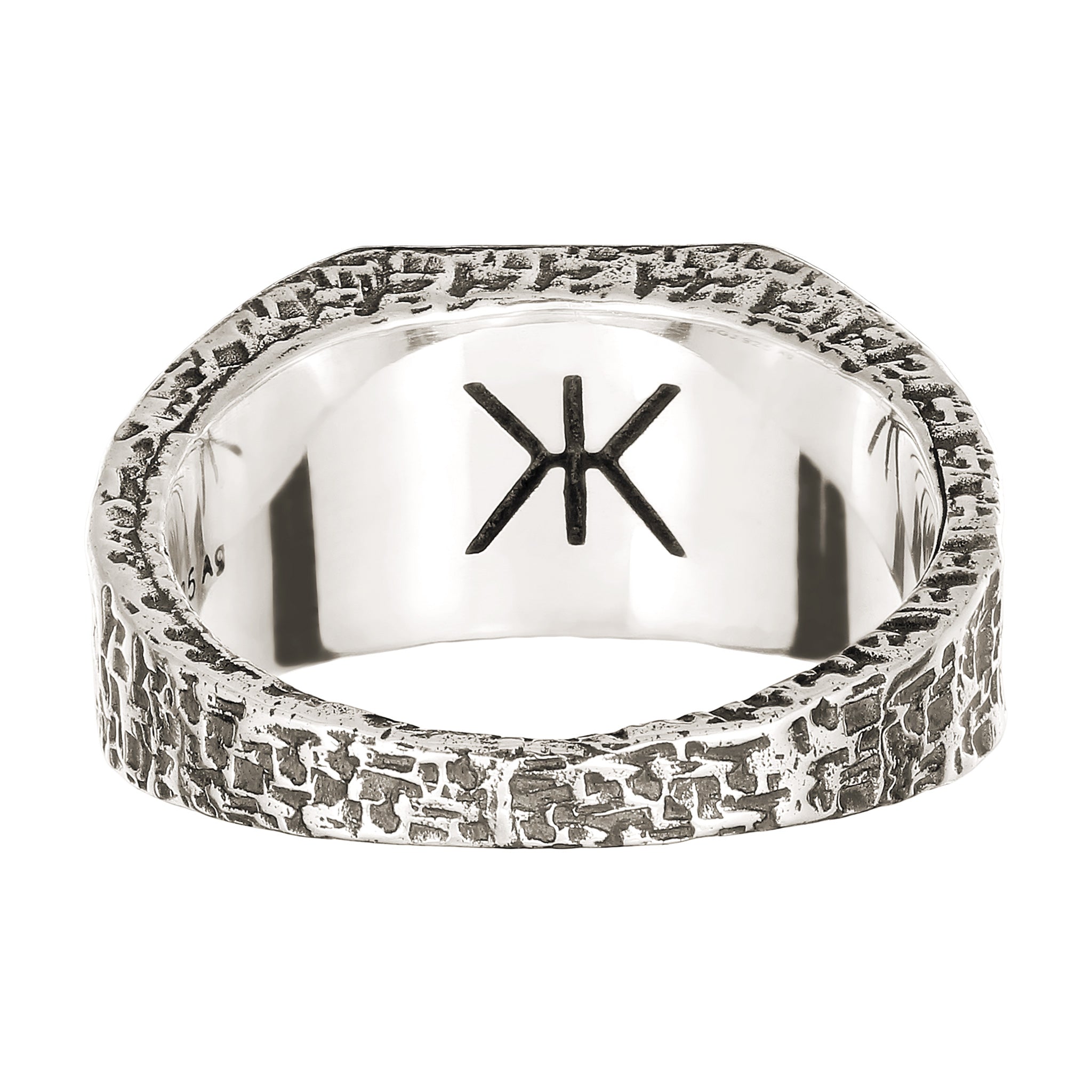 Silber - KUZZOI | Siegelring Strukturiert | Emaille (Schwarz) | 925 Sterling Silber