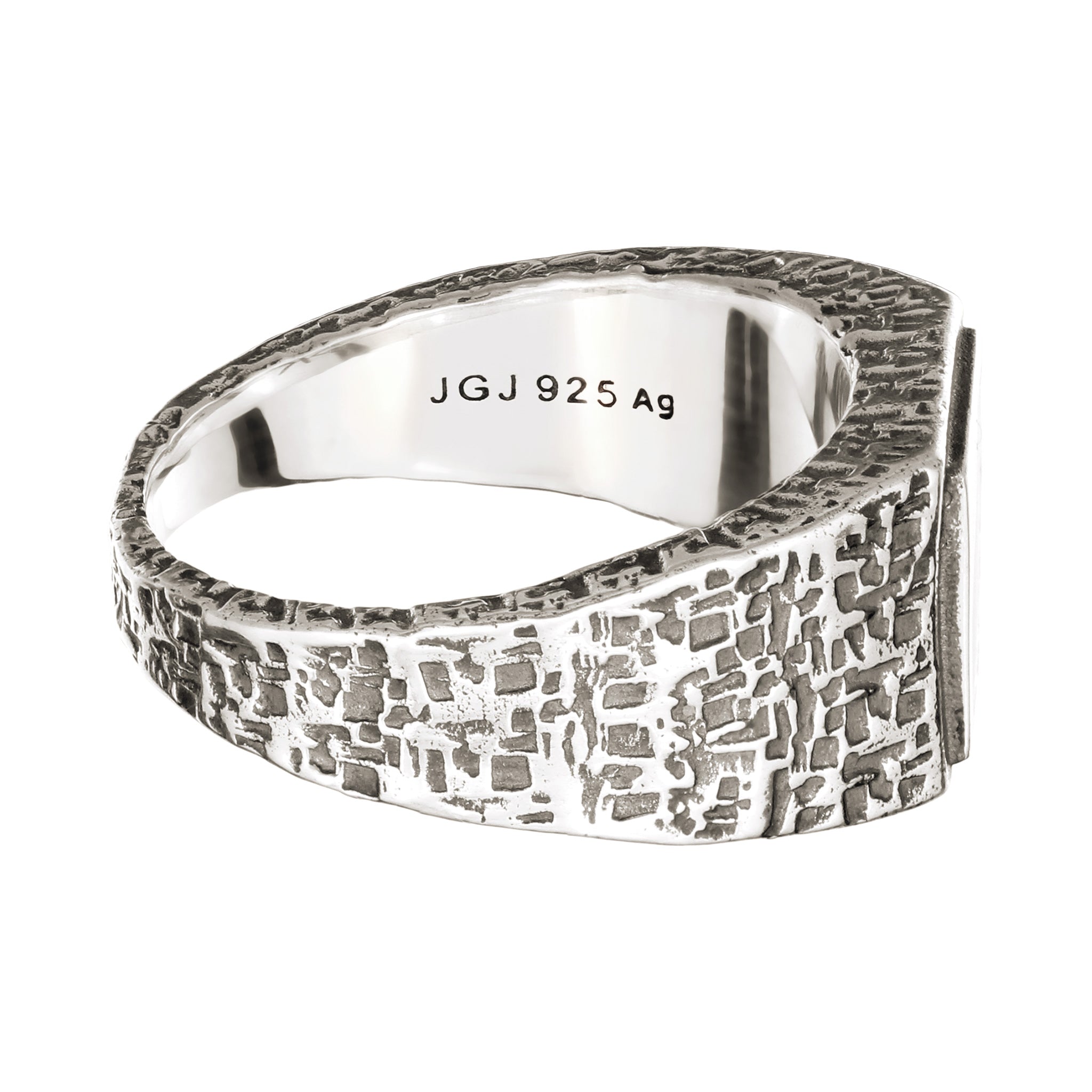 Silber - KUZZOI | Siegelring Strukturiert | Emaille (Schwarz) | 925 Sterling Silber