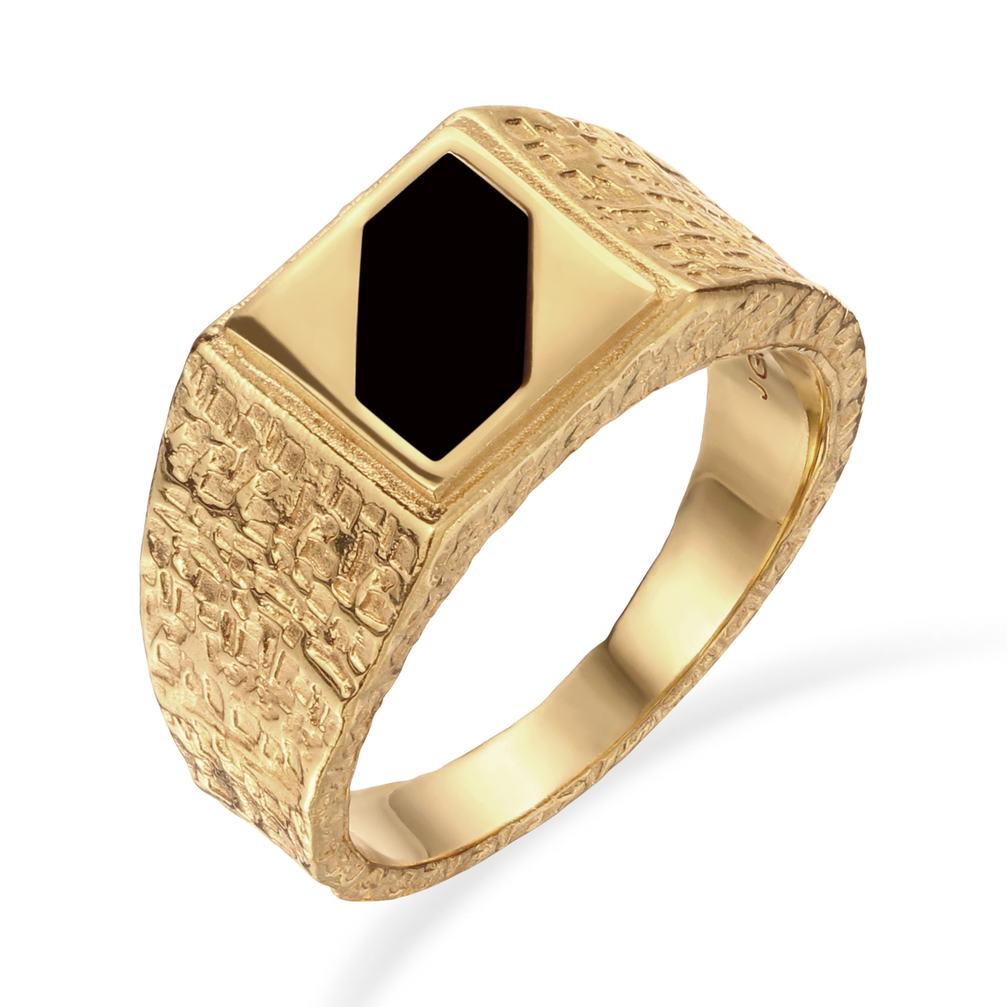 Gold - KUZZOI | Siegelring Strukturiert | Emaille (Schwarz) | 925 Sterling Silber vergoldet
