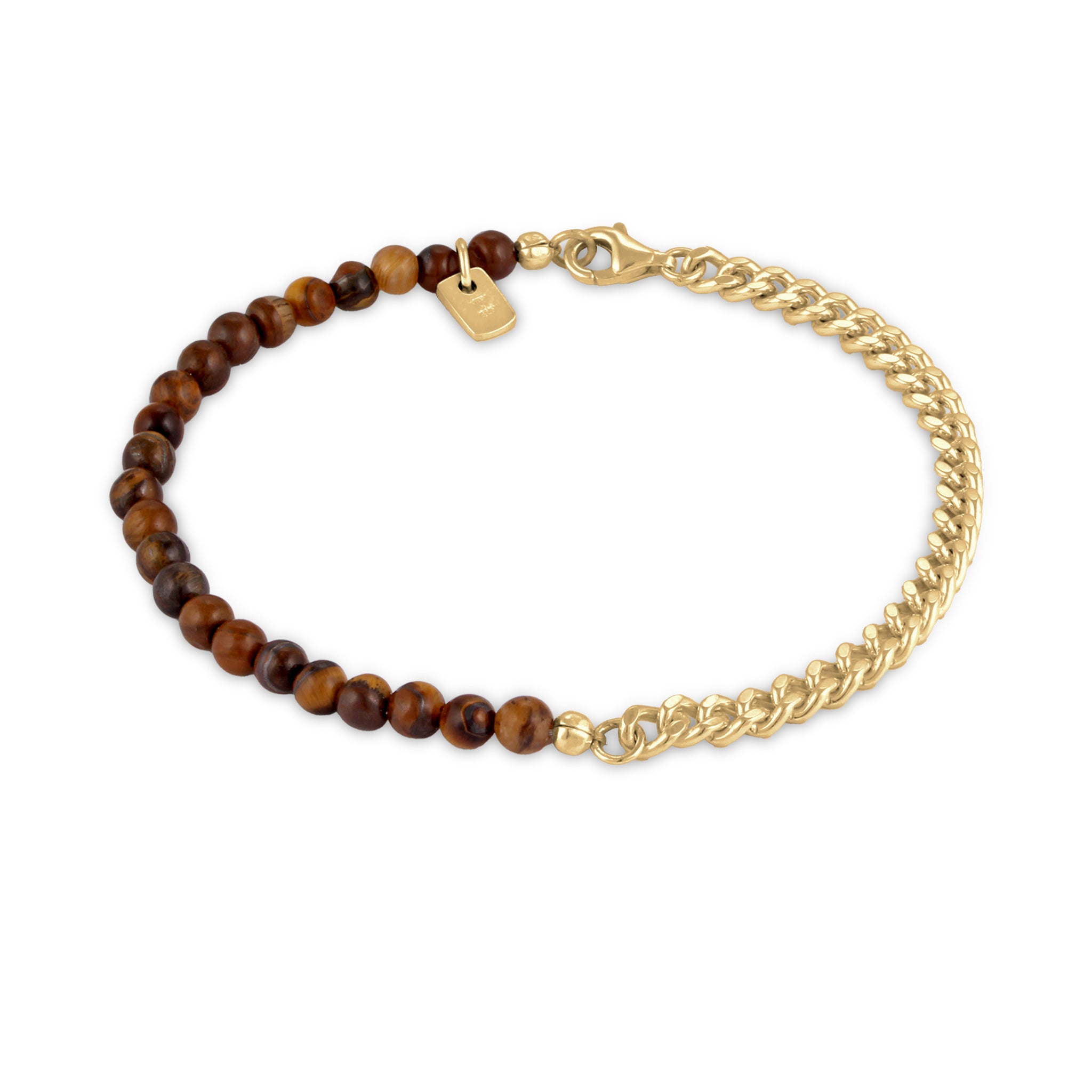 Gold - KUZZOI | Panzer-Armband | Tigerauge (Braun) | 925 Sterling Silber vergoldet