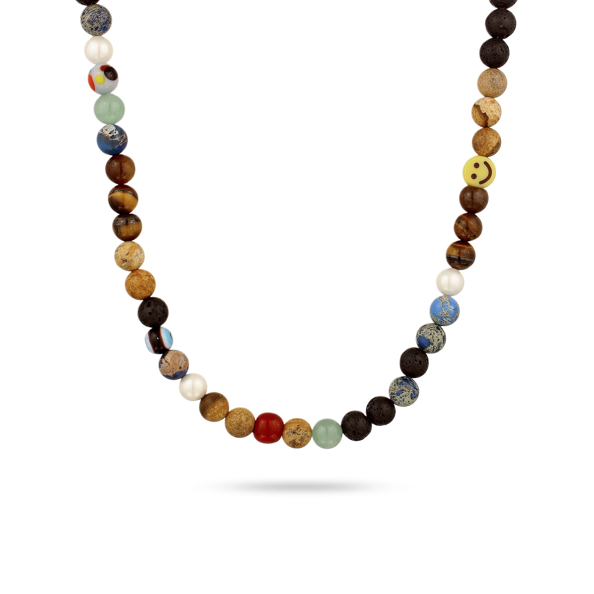 Bunt - KUZZOI | Halskette mit Smiling Face | Achat & Tigerauge & Aventurin (Blau, Braun, Grün) | 925 Sterling Silber