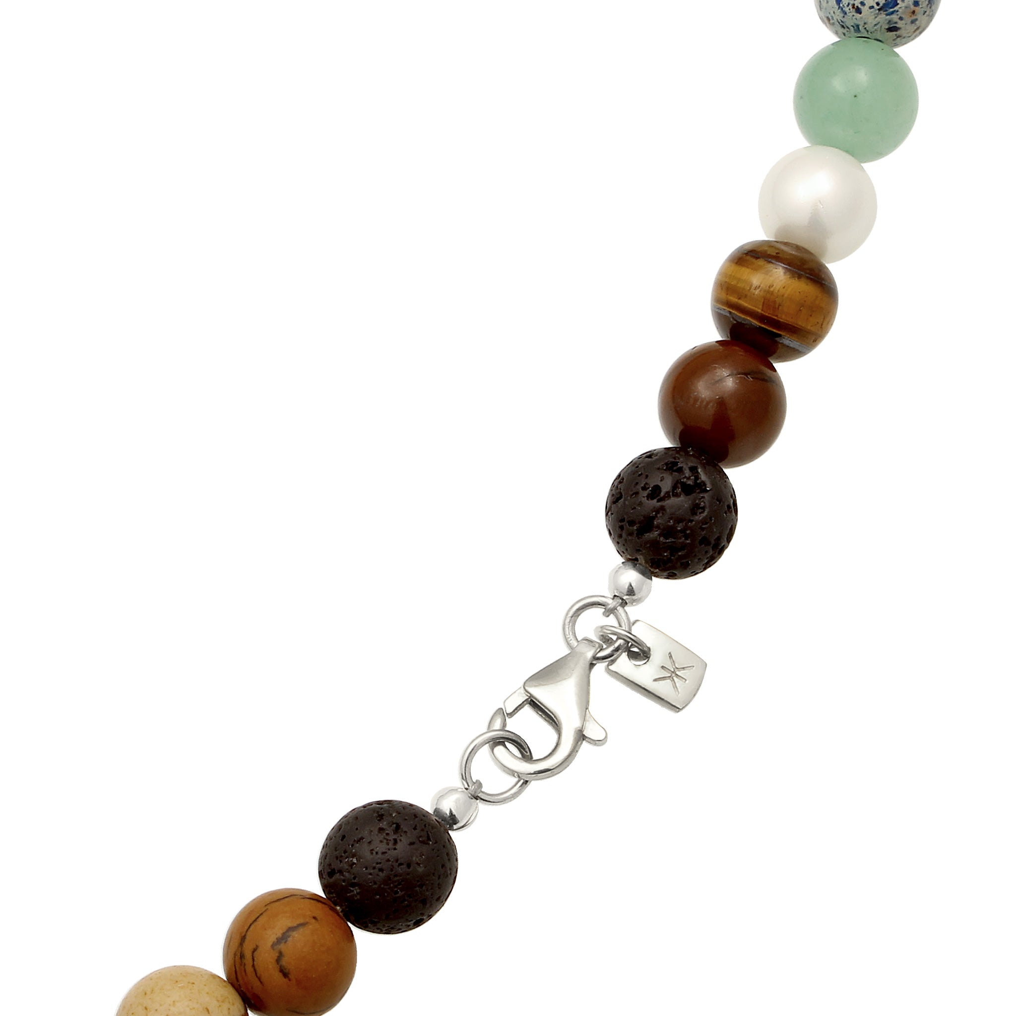 Bunt - KUZZOI | Halskette mit Smiling Face | Achat & Tigerauge & Aventurin (Blau, Braun, Grün) | 925 Sterling Silber