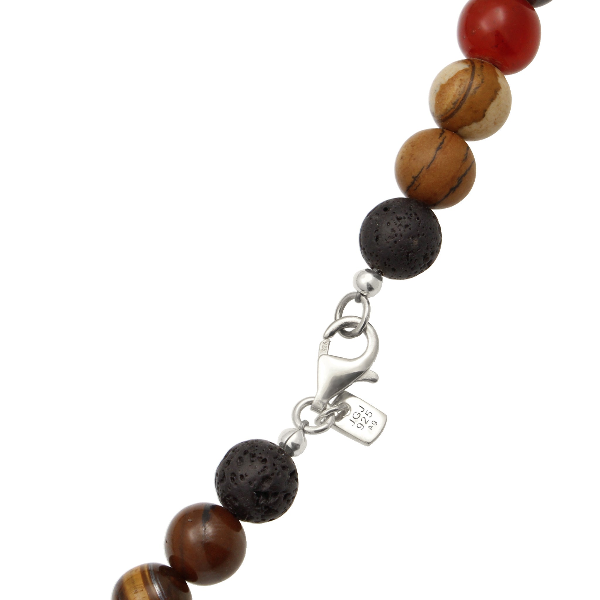Bunt - KUZZOI | Halskette mit Smiling Face | Achat & Tigerauge & Aventurin (Blau, Braun, Grün) | 925 Sterling Silber