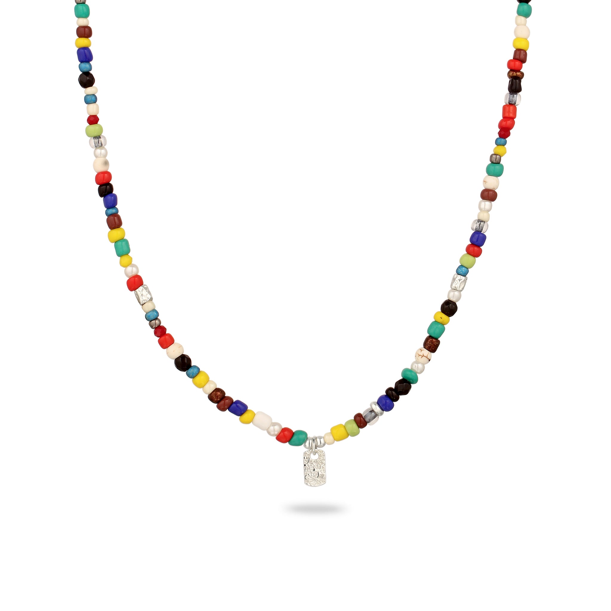 Bunt - KUZZOI | Beads-Halskette Tag Anhänger | Synthetischer Achat (Schwarz) & Synthetischer Howlit (Creme) & Synthetische Perle (Weiß) | 925 Sterling Silber