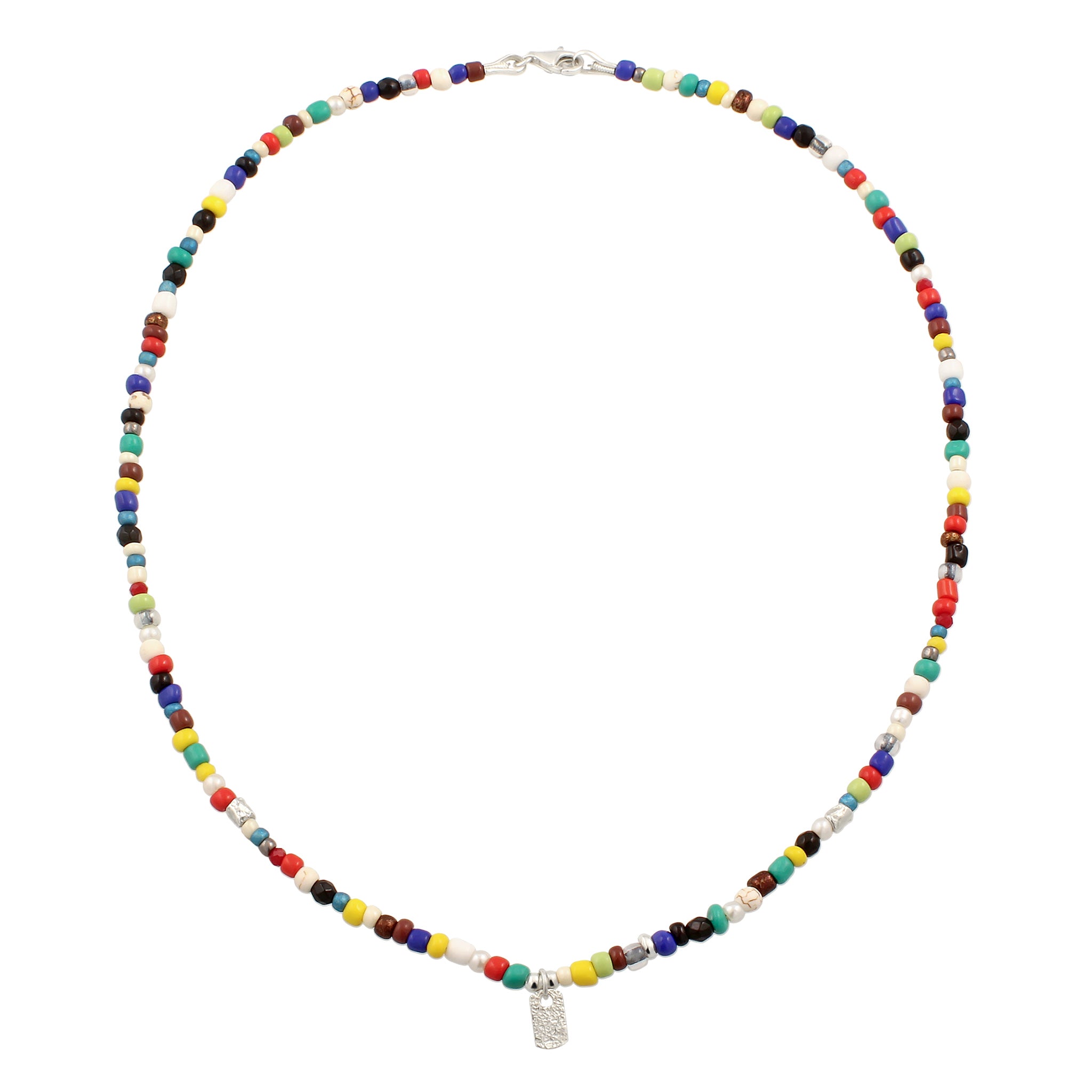 Bunt - KUZZOI | Beads-Halskette Tag Anhänger | Synthetischer Achat (Schwarz) & Synthetischer Howlit (Creme) & Synthetische Perle (Weiß) | 925 Sterling Silber