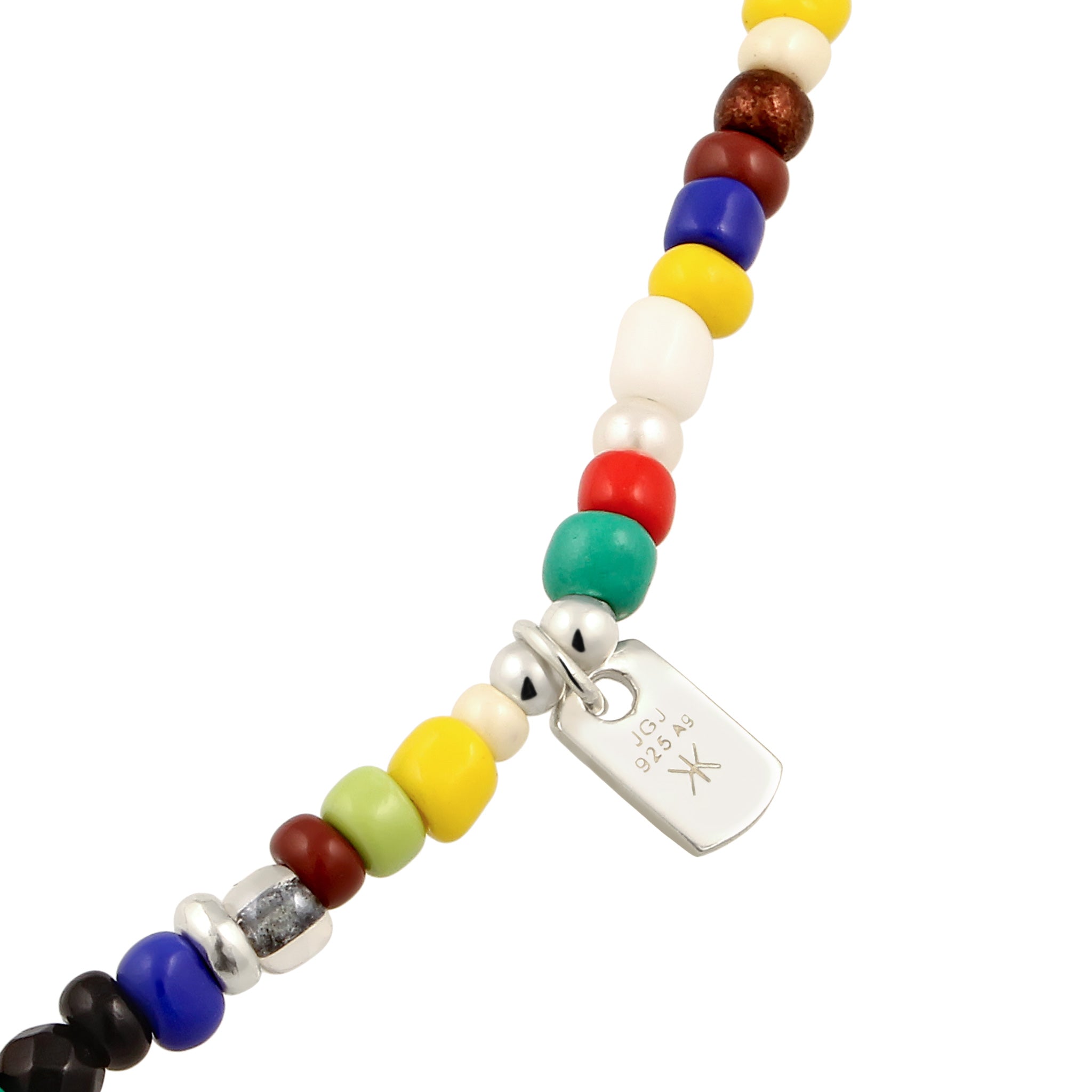 Bunt - KUZZOI | Beads-Halskette Tag Anhänger | Synthetischer Achat (Schwarz) & Synthetischer Howlit (Creme) & Synthetische Perle (Weiß) | 925 Sterling Silber