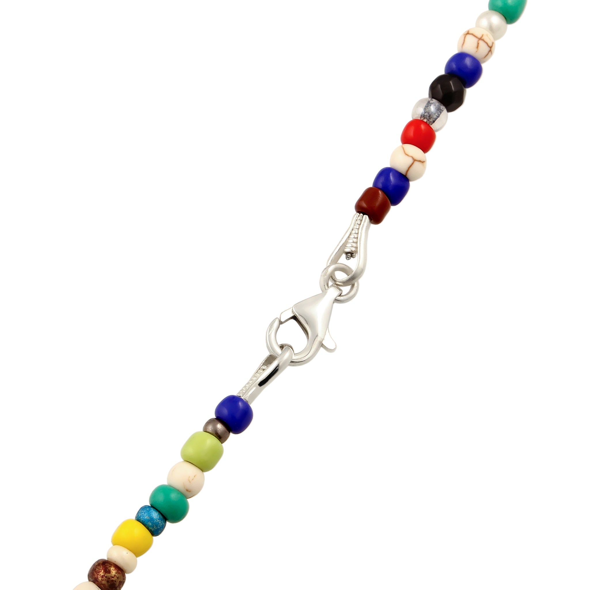 Bunt - KUZZOI | Beads-Halskette Tag Anhänger | Synthetischer Achat (Schwarz) & Synthetischer Howlit (Creme) & Synthetische Perle (Weiß) | 925 Sterling Silber