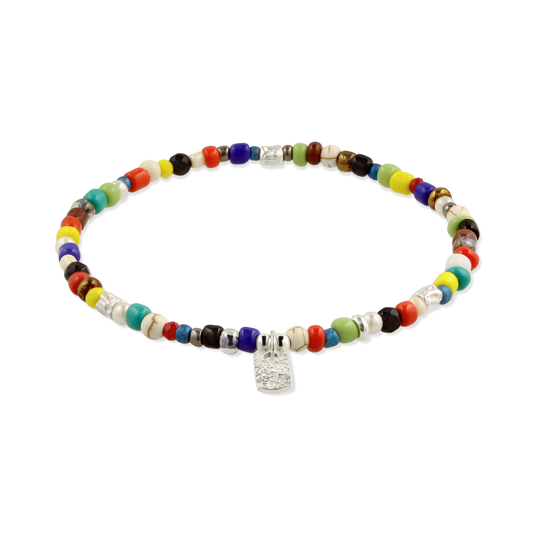 Bunt - KUZZOI | Armband Beads | Synthetischer Achat (Schwarz) & Synthetischer Howlit (Creme) & Synthetische Perle (Weiß) | 925 Sterling Silber
